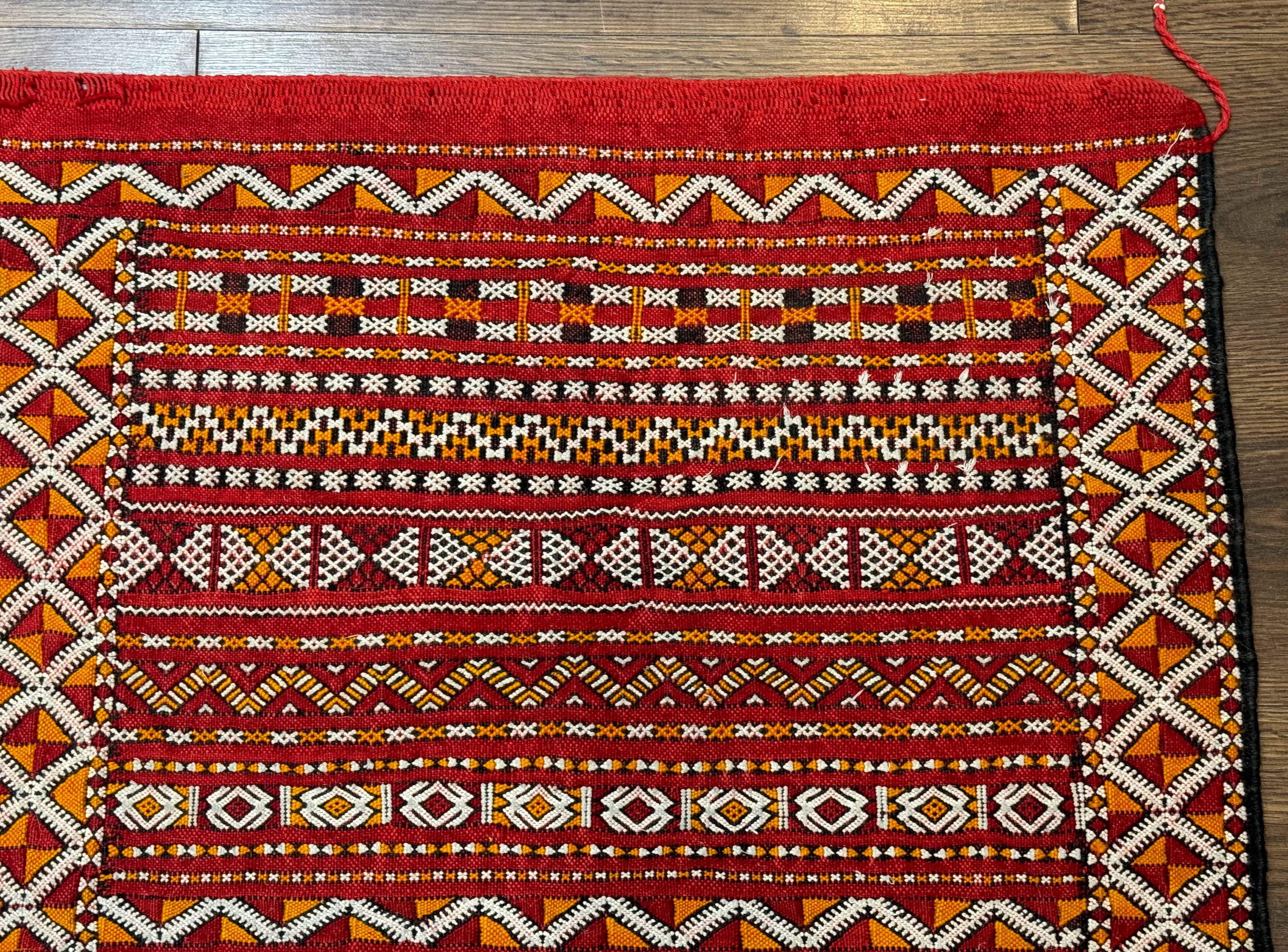 Moroccan Kilim Rug 4x8, Flatweave, Bohemian, Red Ivory Orange - Jewel Rugs
