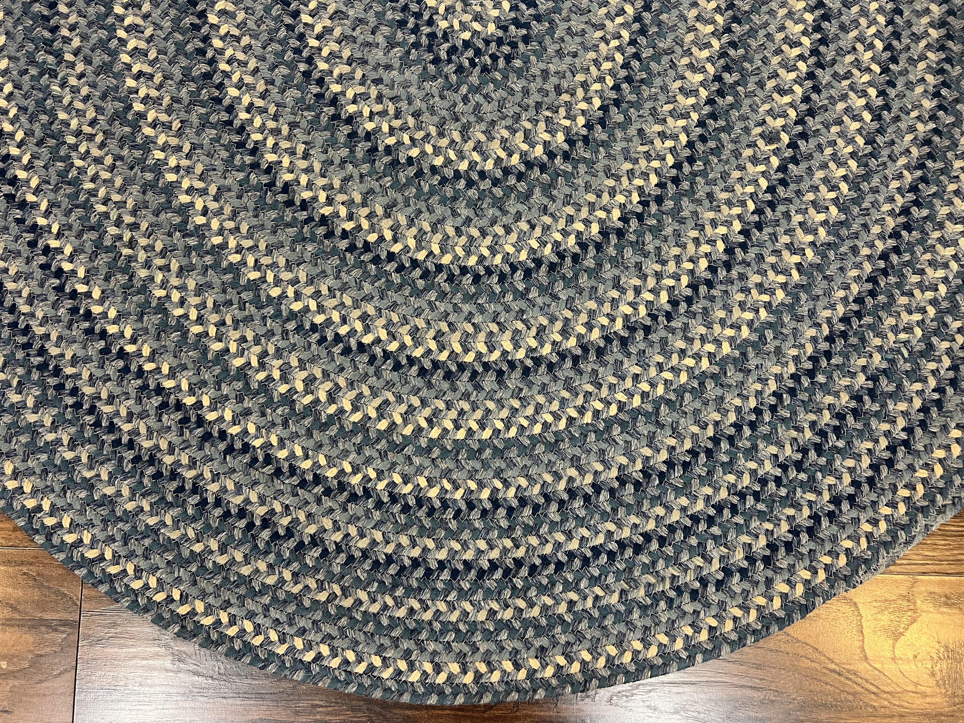 American Oval Braided Rug 5x8 Wool Handmade Vintage Carpet, Multicolor, Blues Gray Cream - Jewel Rugs