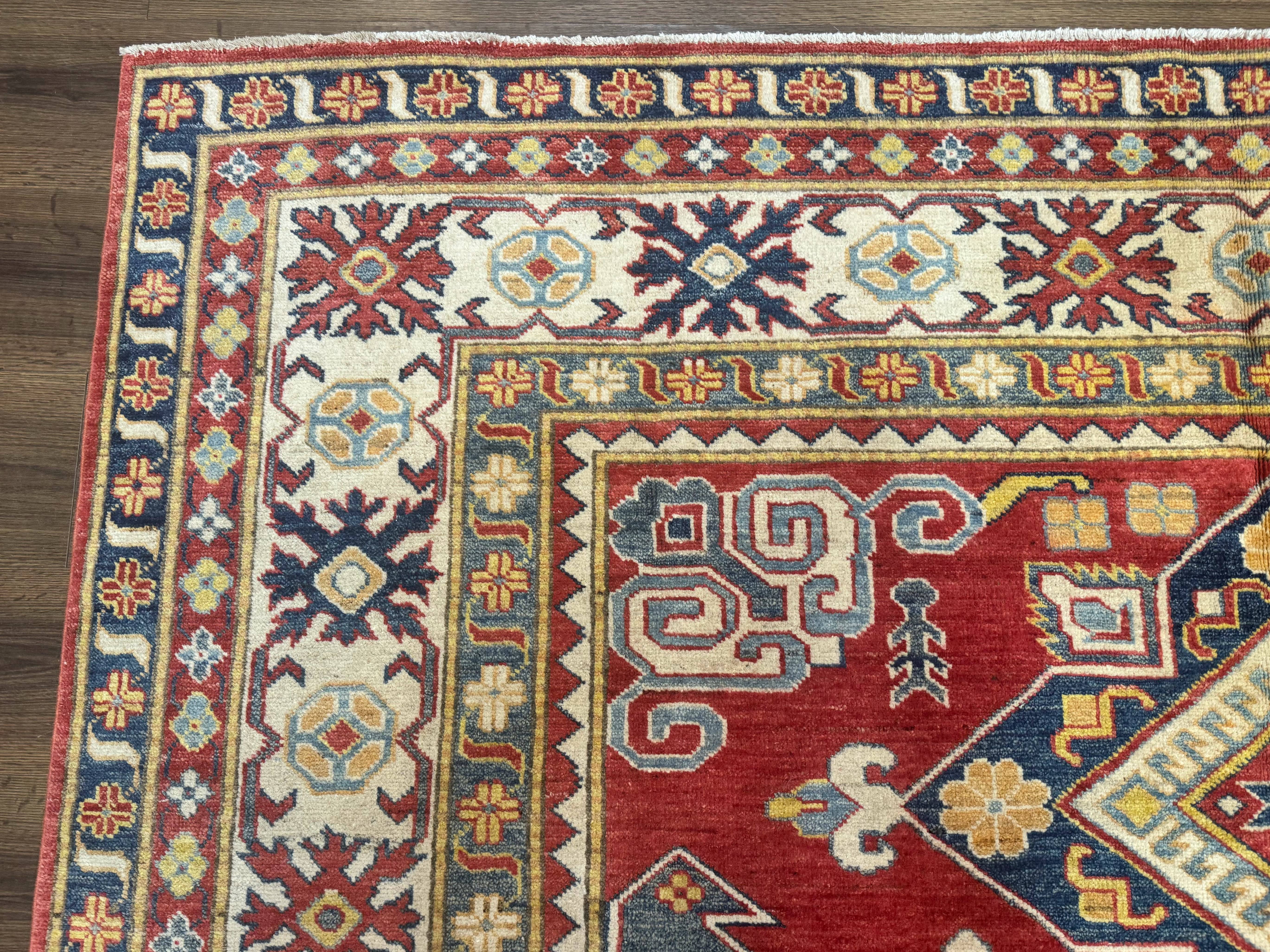 Turkish Kazak Rug 7.6 x 9.5, Geometric Medallions, Caucasian Pattern - Jewel Rugs