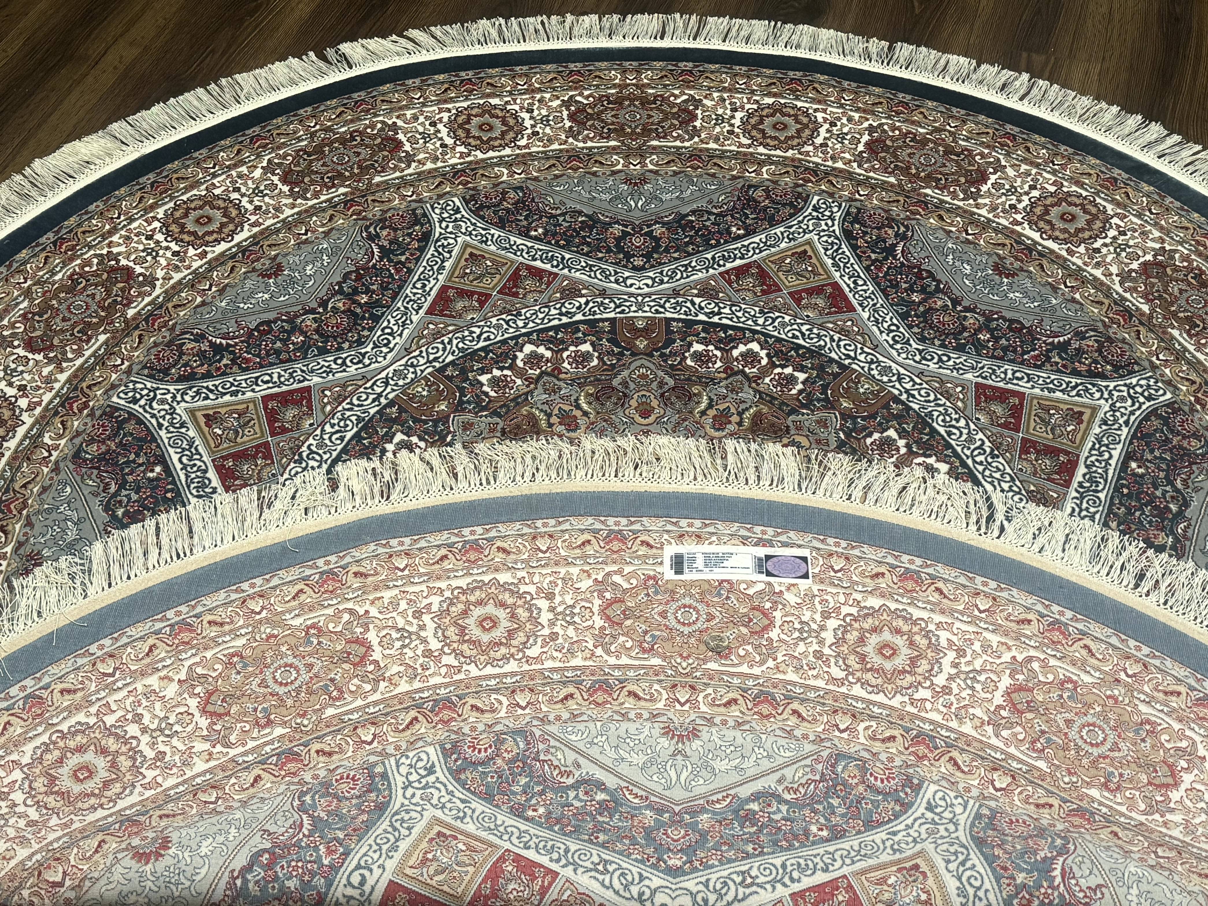 Round Silk Rug 6x6, Blue and Ivory, Turkish Silk Carpet, Bamboo Silk - Jewel Rugs