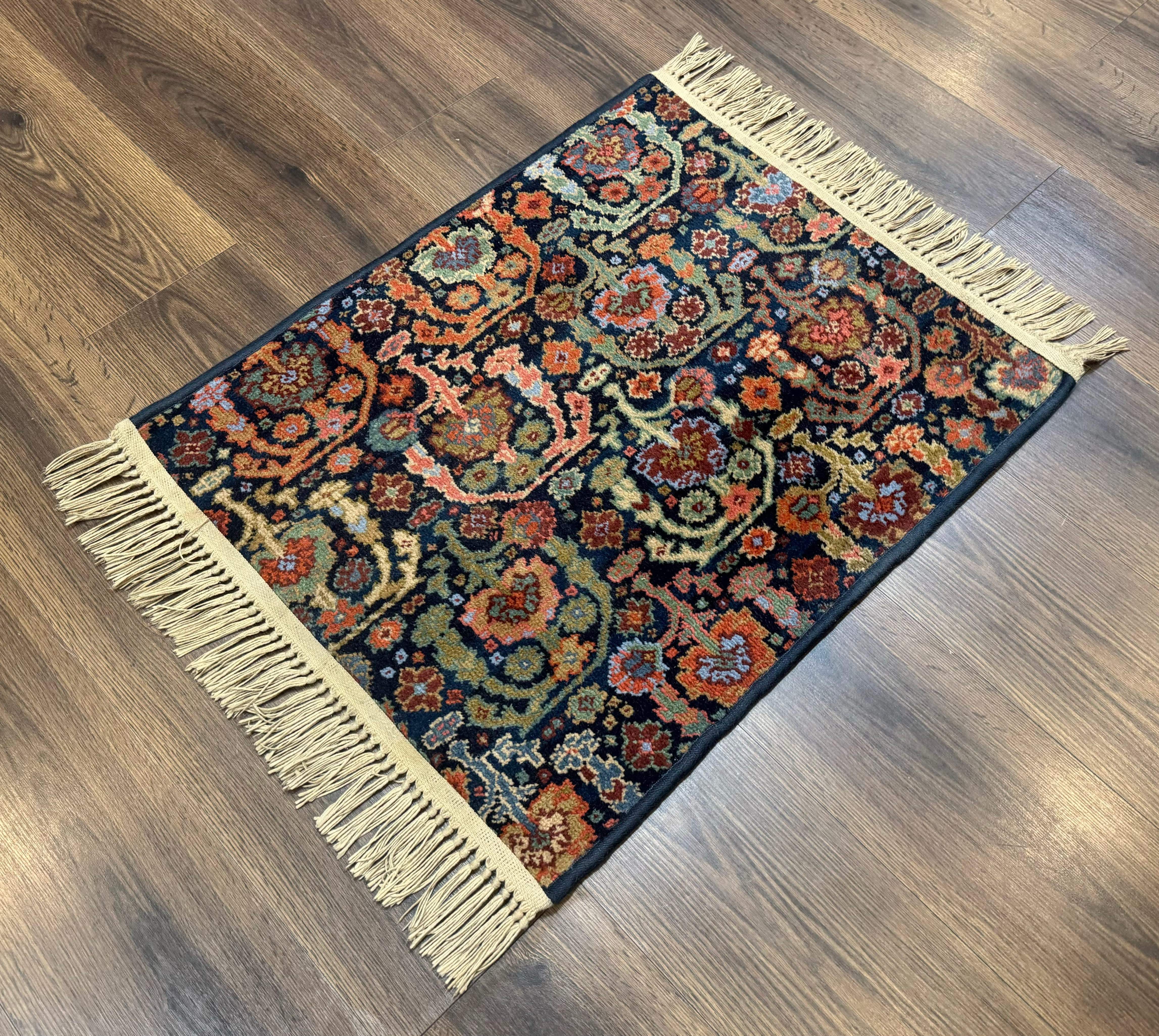 Small Wool Karastan Rug 2 x 2.5, Navy Blue, Vintage - Jewel Rugs