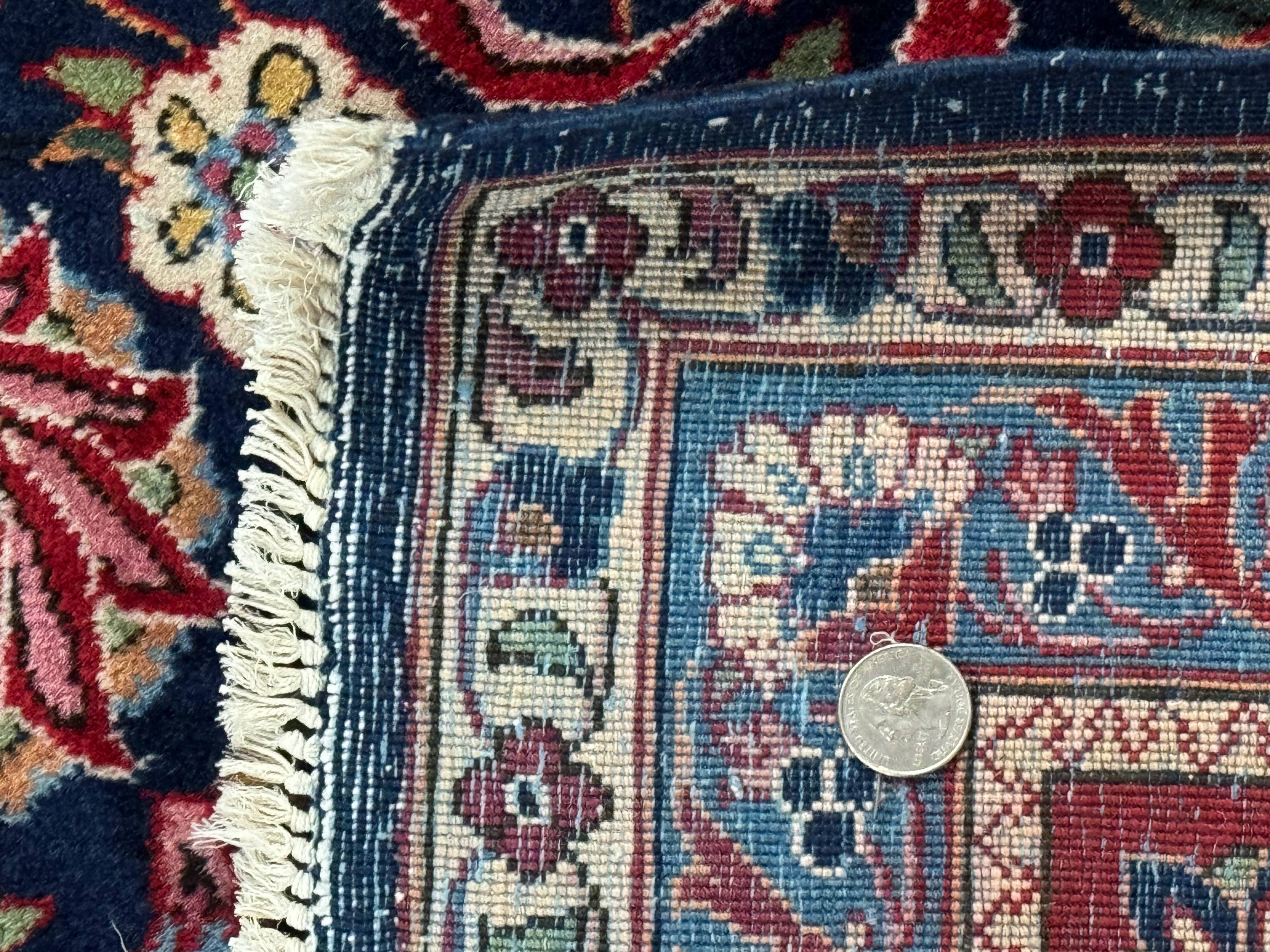 Navy Blue Persian Rug 9x12, Antique Persian Carpet, Kork Wool, 200 KPSI, Persian Kashan Rug - Jewel Rugs