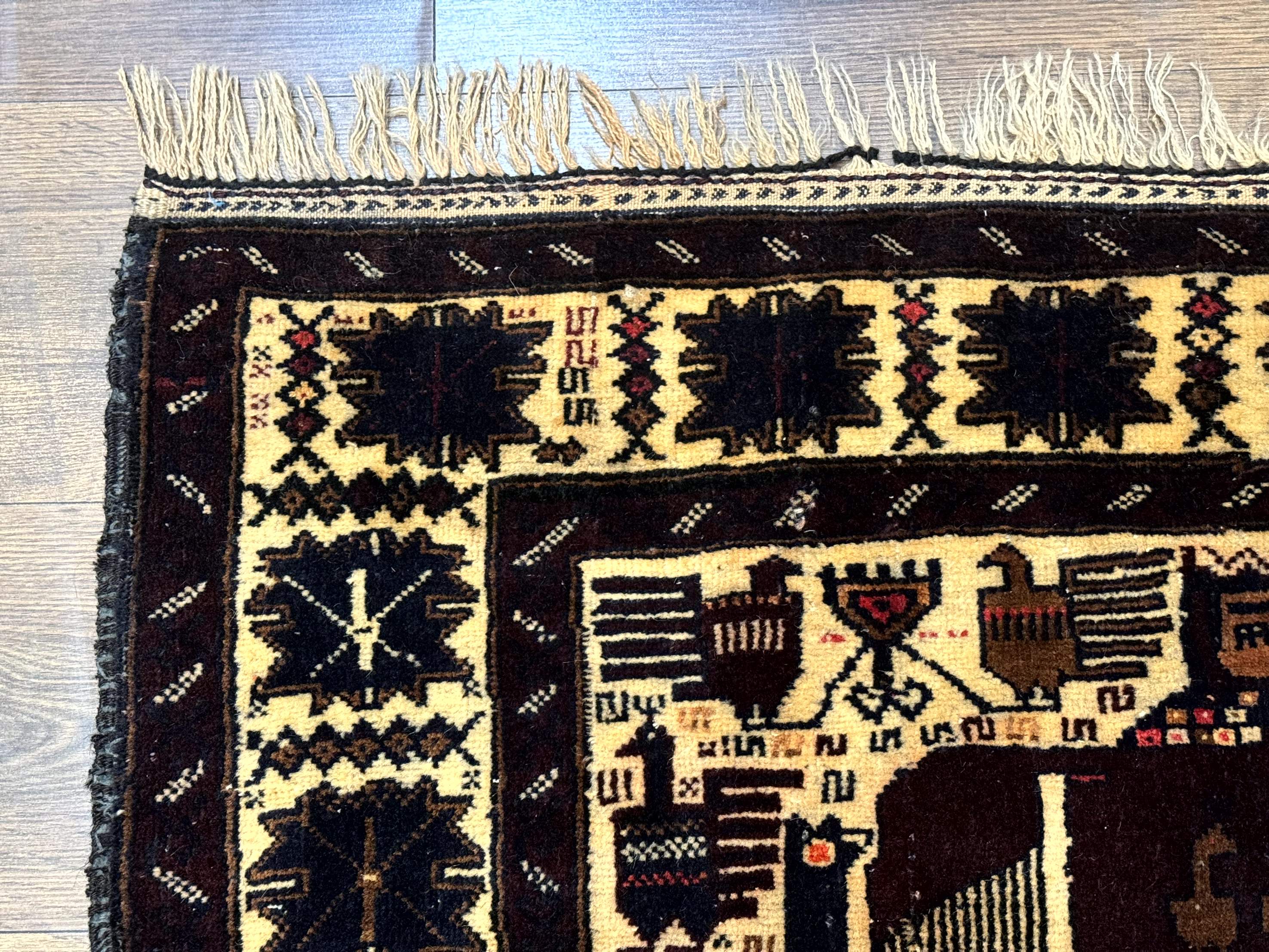 Persian Baluch Tribal Rug 4x6, Human and Bird Pictorials, Vintage, Wool, Collectible - Jewel Rugs