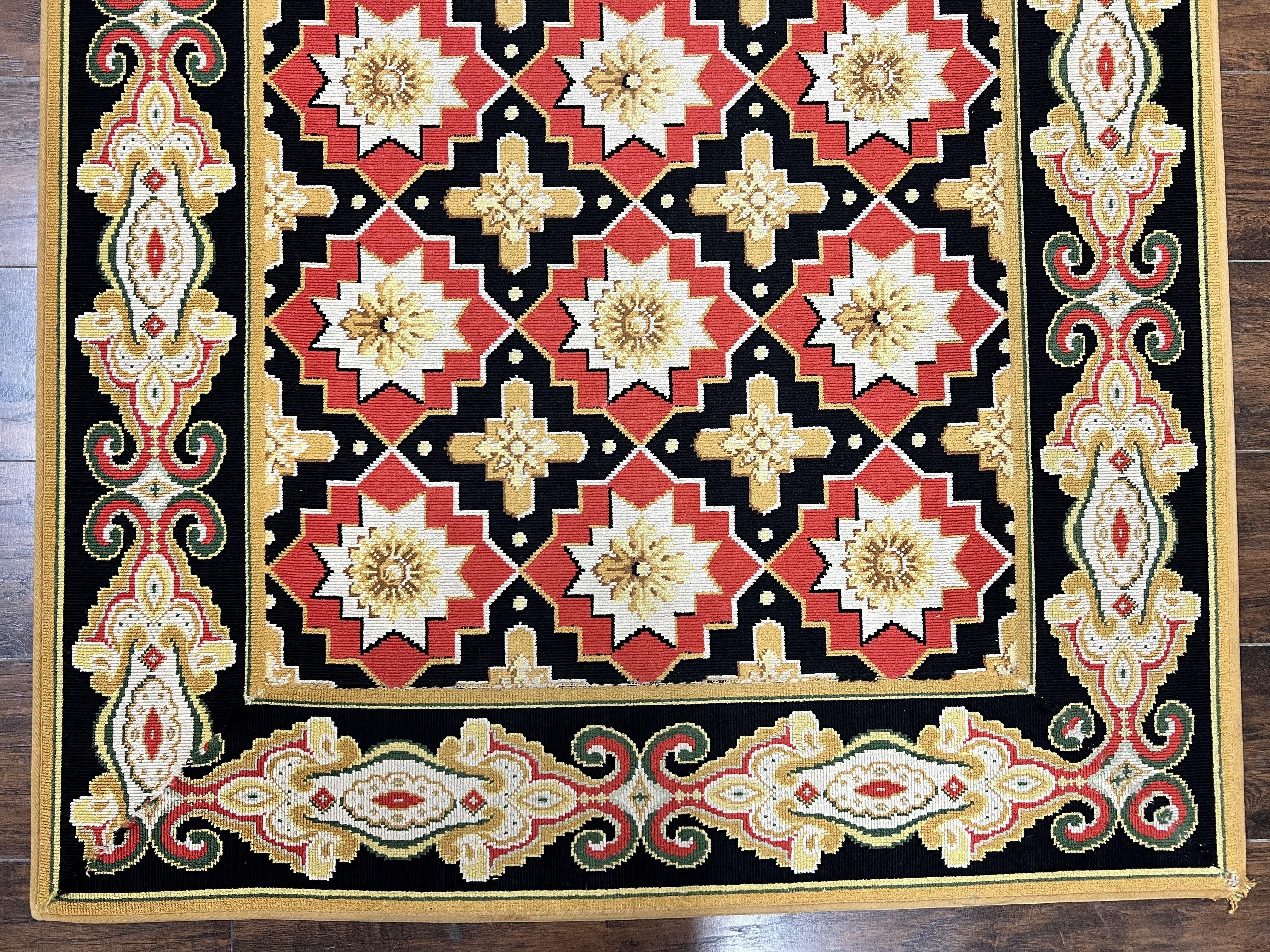 Runner Rug 4x19, Panel Design Rug, Custom Made Stark Runner Carpet, Wool, Vintage 4 x 19 Hallway Rug, European Design, Red Black Ivory Tan - Jewel Rugs