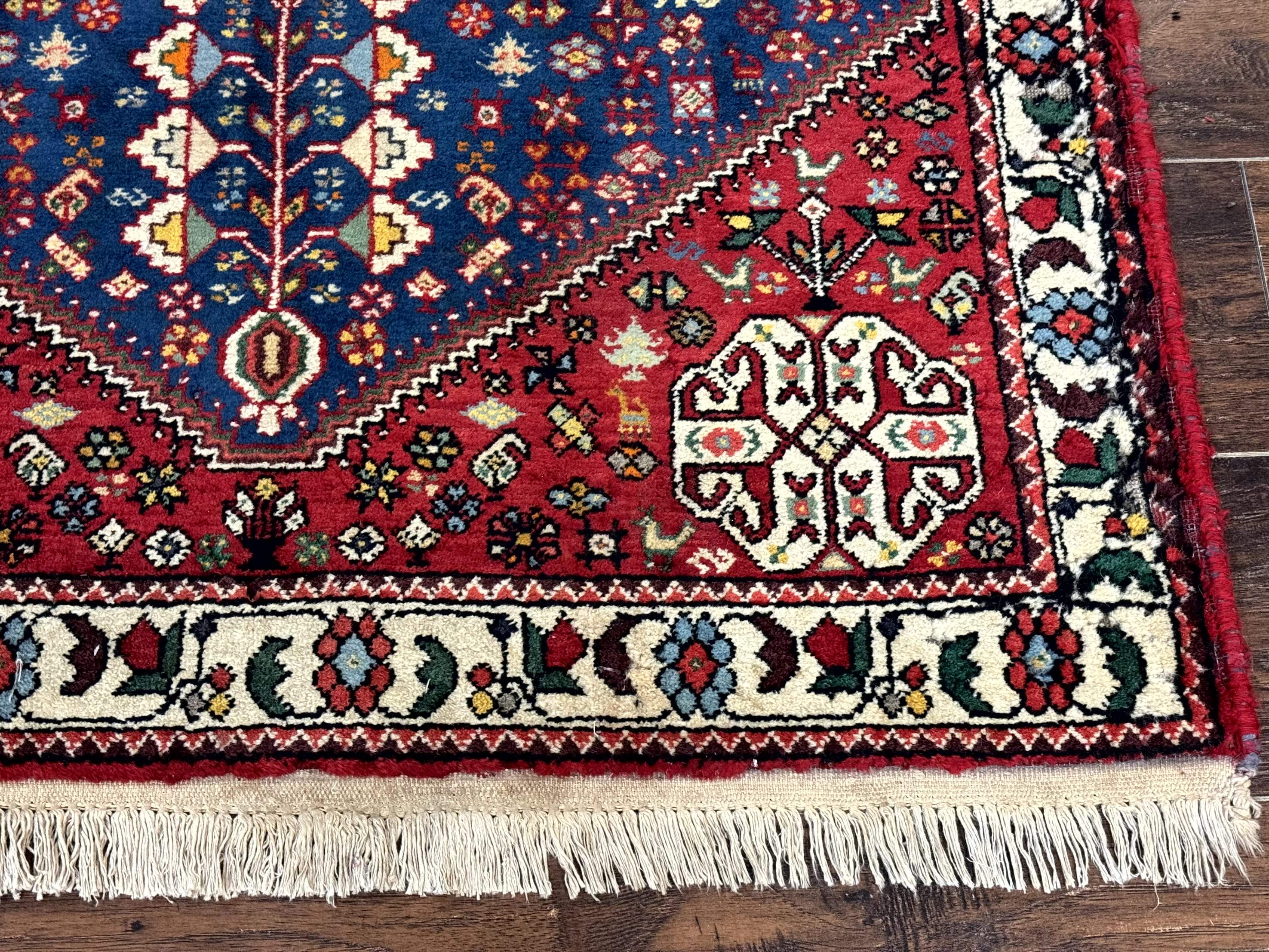 Persian Shiraz Tribal Rug 3x5 – Blue and Red, Wool, Animal Pictorials - Jewel Rugs
