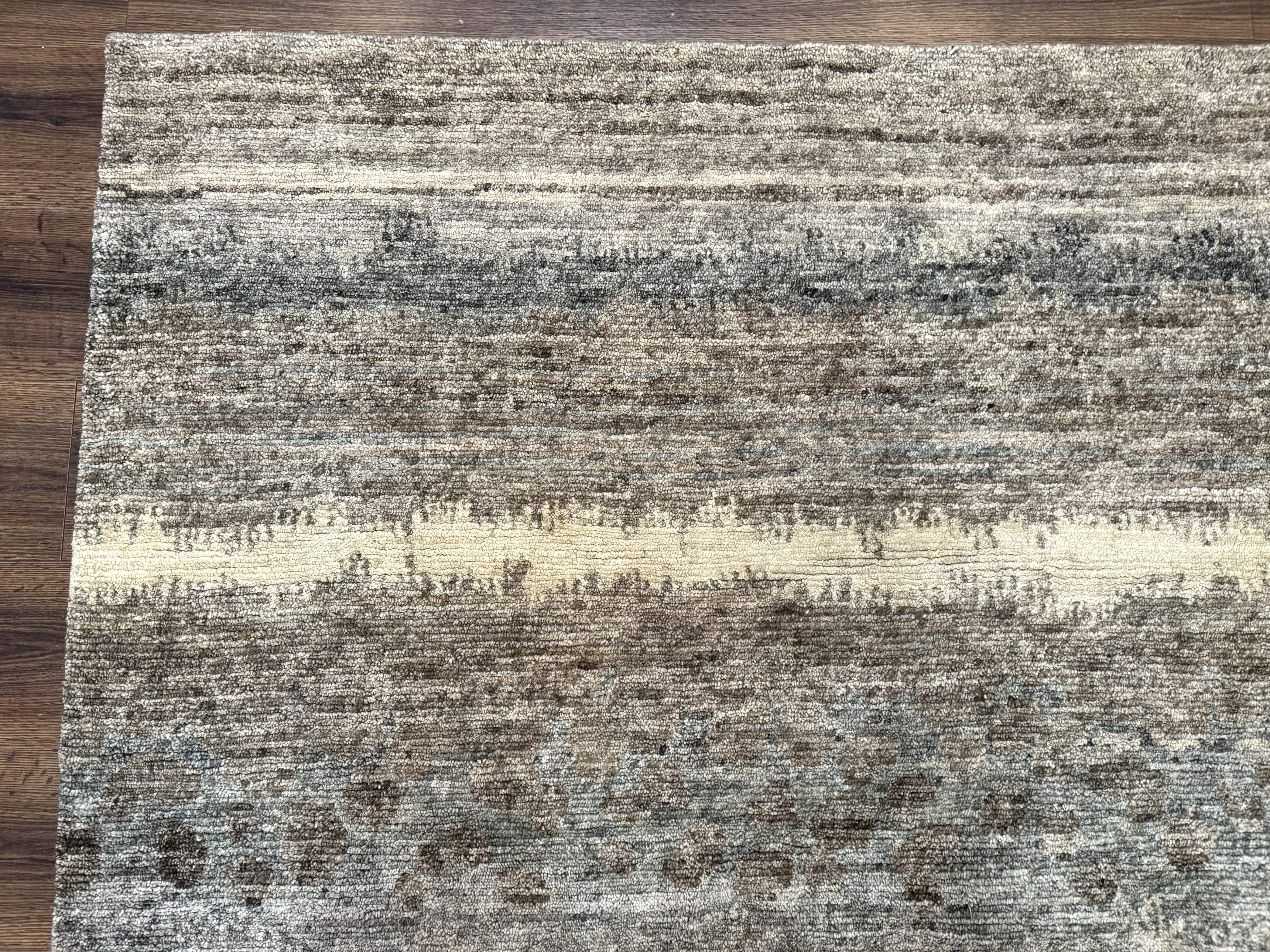 Modern Tibetan Wool Rug 8x10, Abstract, Contemporary, Handmade, Gray, Stripes - Jewel Rugs