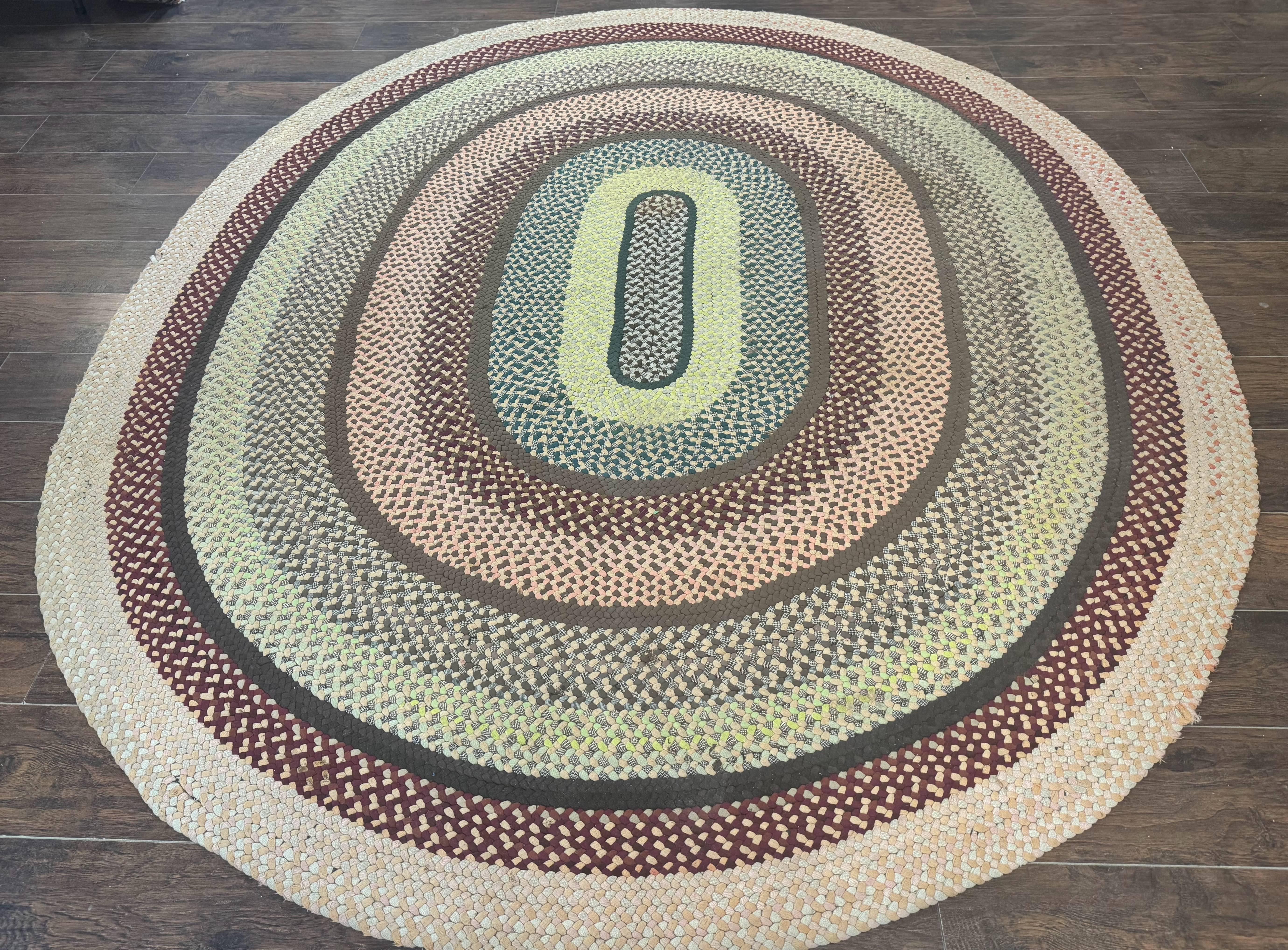 American Oval Braided Rug 7.5 x 9, Vintage Hand Braided Multicolor Large Oval Carpet - Jewel Rugs