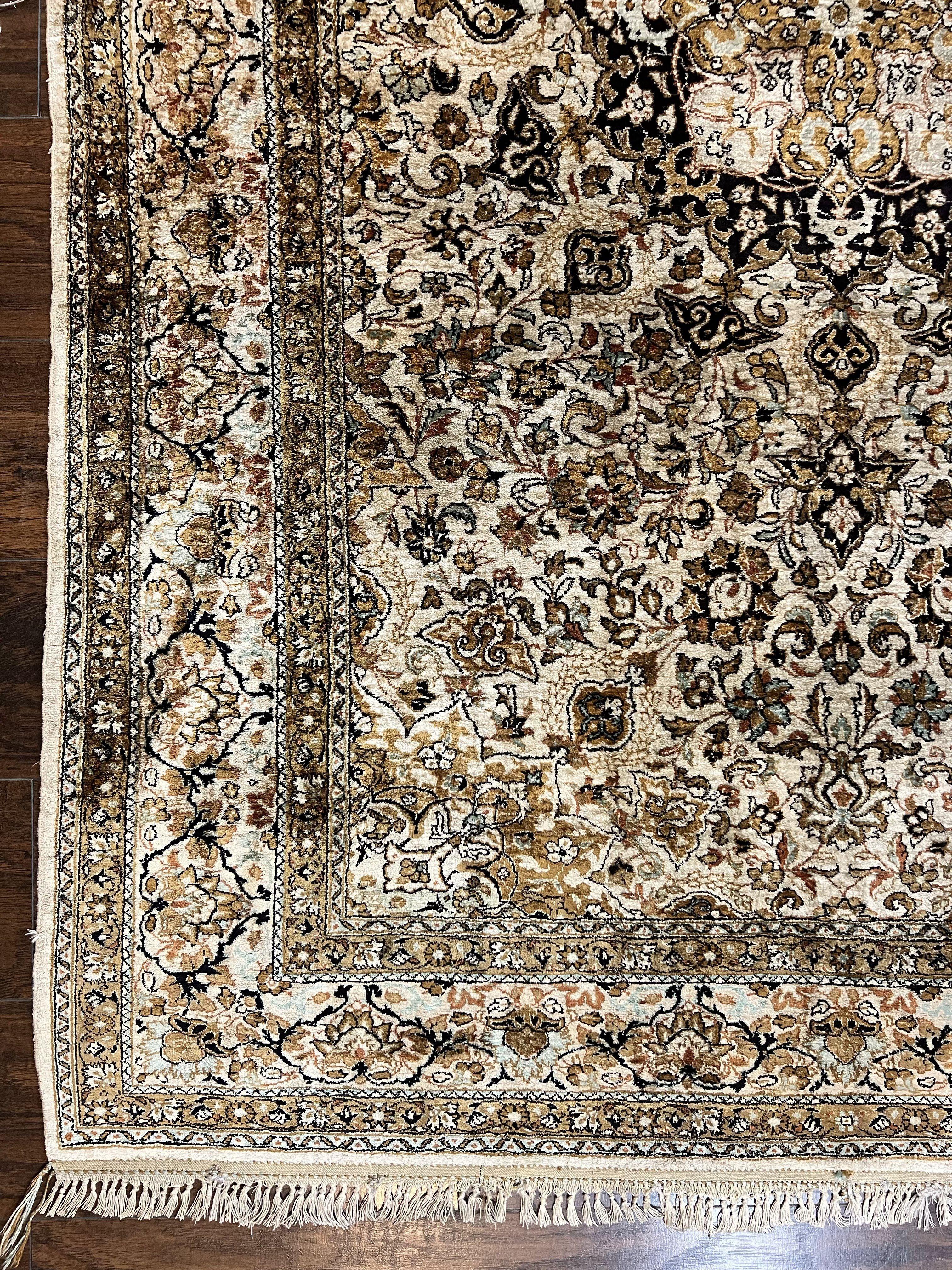 Persian Qum Silk Rug, Floral Medallion, Very Fine 60 Raj 475 KPSI, Handmade Hand Knotted Oriental Carpet, Silk on Silk - Jewel Rugs