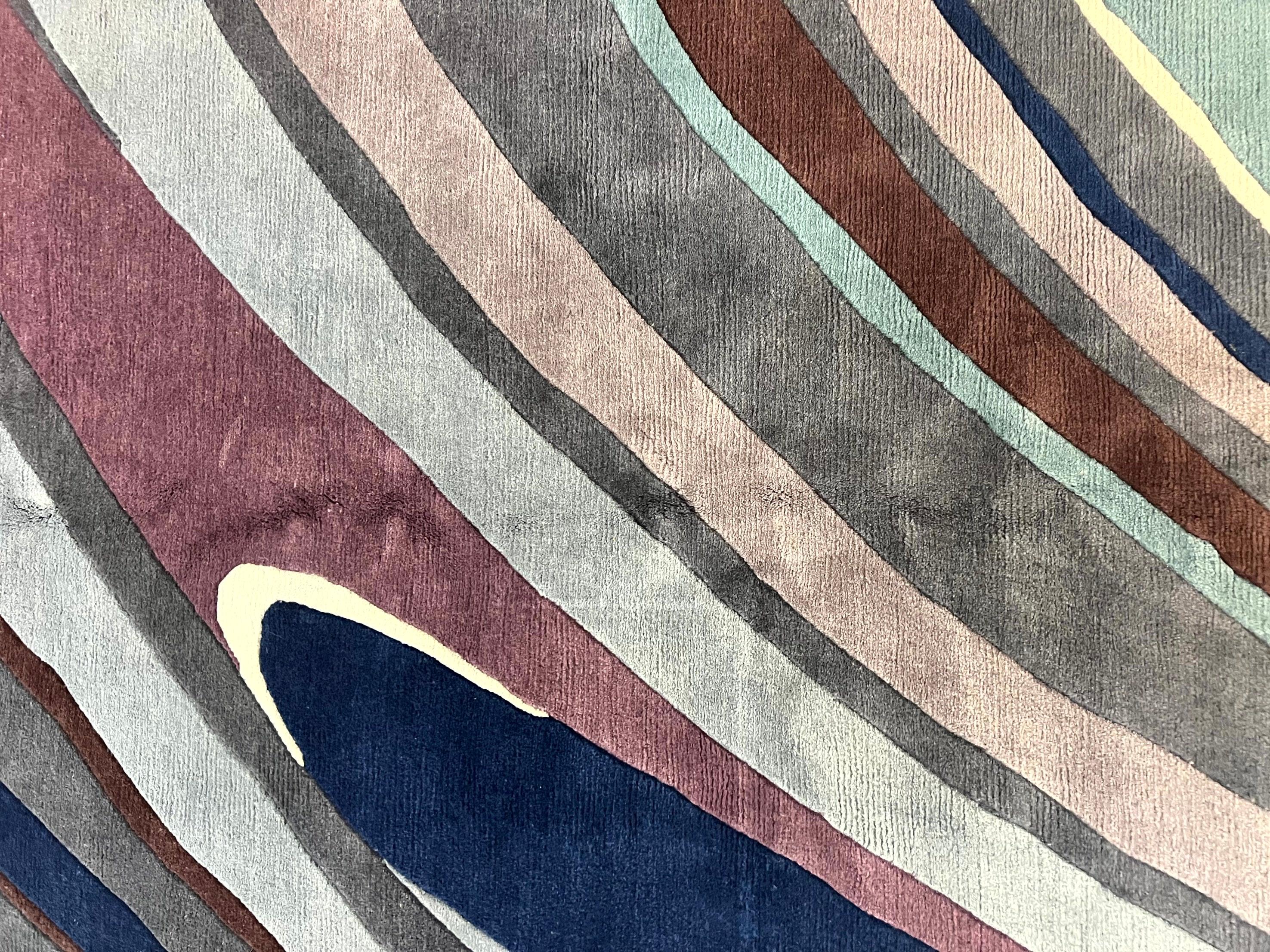 Modern Nepali Handmade Wool Rug 6x8, Blues Gray Mauve, Abstract, Nepali Tibetan Rug - Jewel Rugs