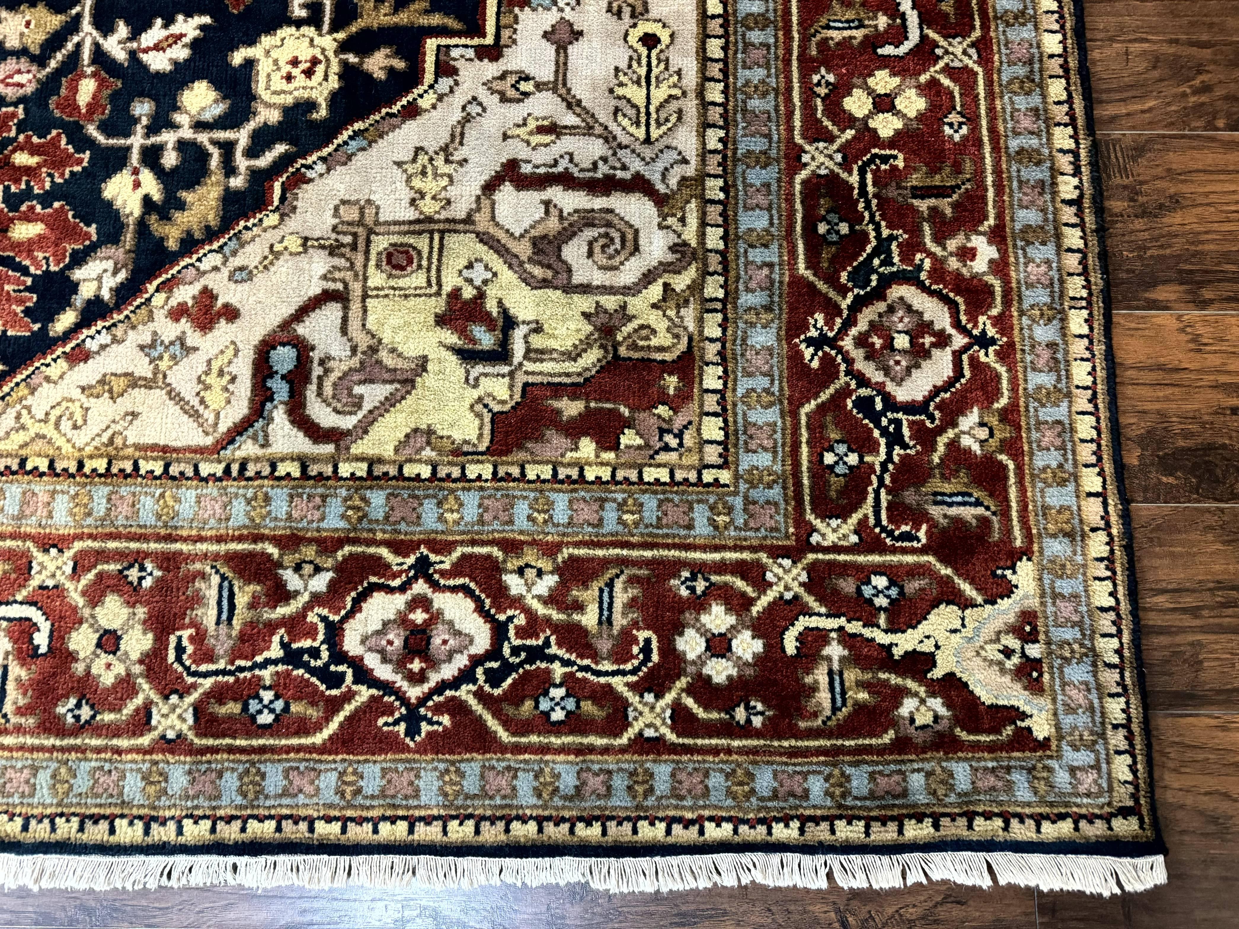 Indo Persian Heriz Rug 8x10, Geometric Medallion, Serapi Carpet, Wool Vintage Rug - Jewel Rugs