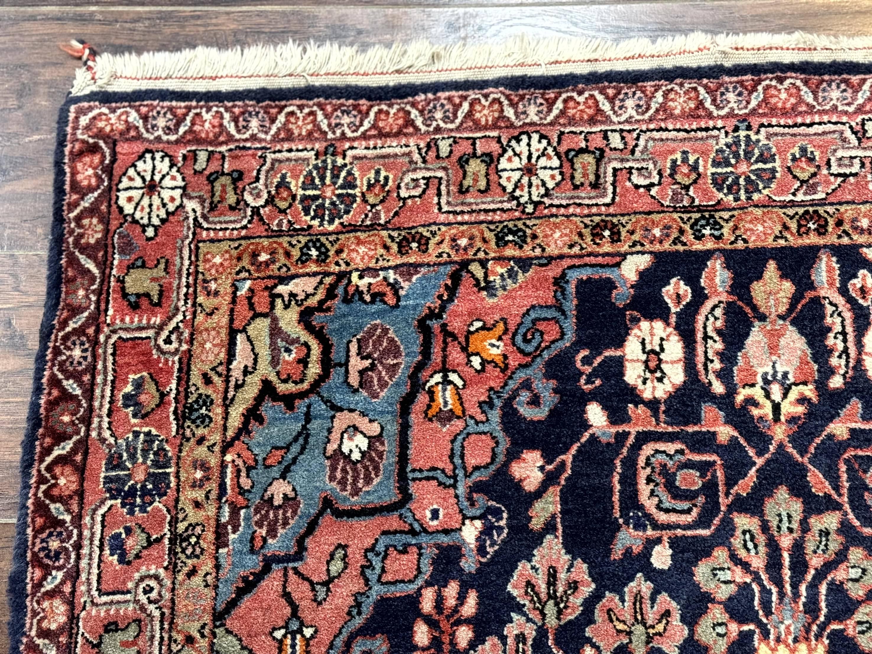 Persian Rug 3x5, Jozan Sarouk Rug, Navy Blue and Coral, Medallion Rug, Semi Antique - Jewel Rugs