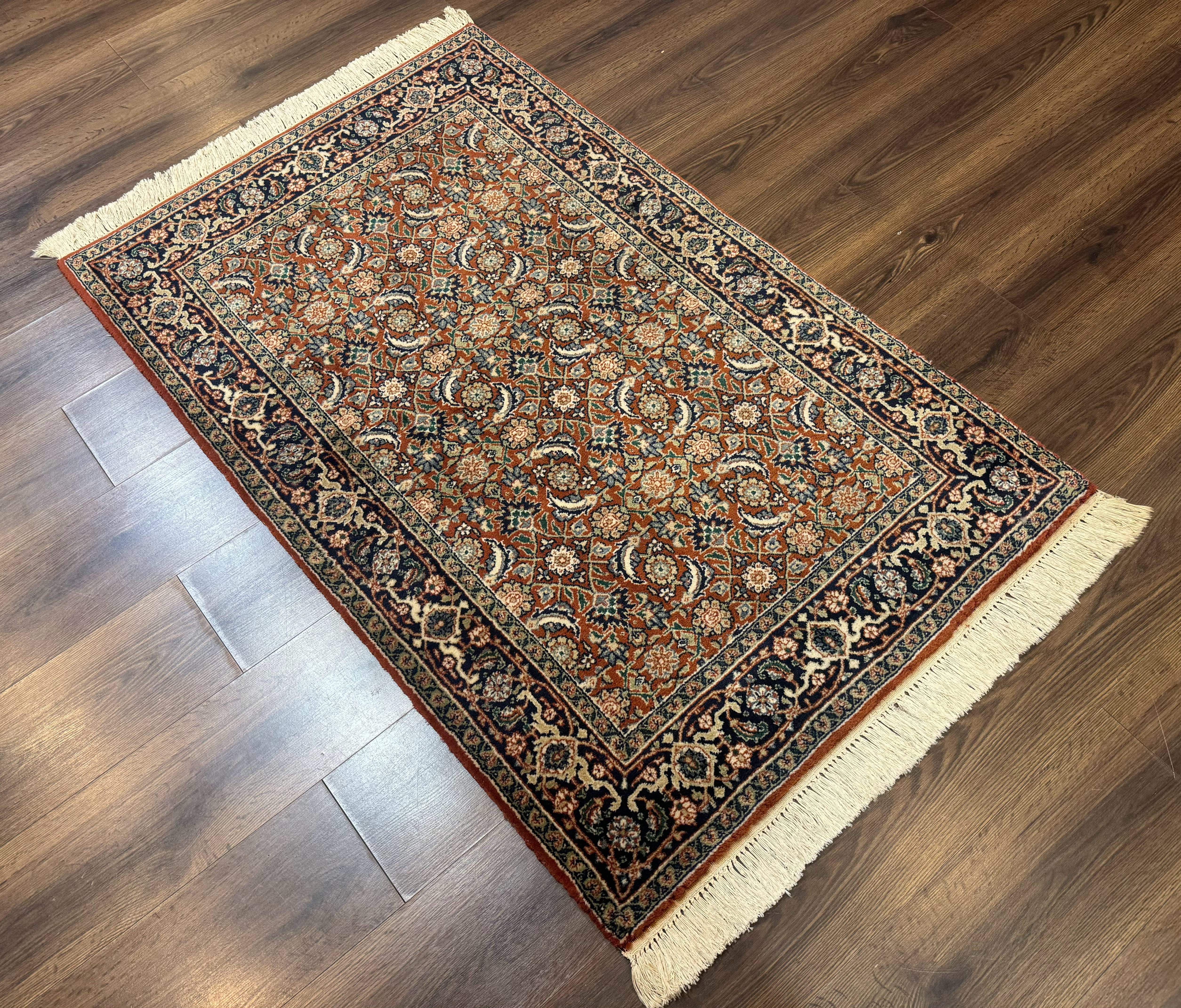 Indo Persian Bijar Rug 3x5, Red and Navy Blue, Allover Pattern, Fine Hand Knotted Wool Carpet - Jewel Rugs