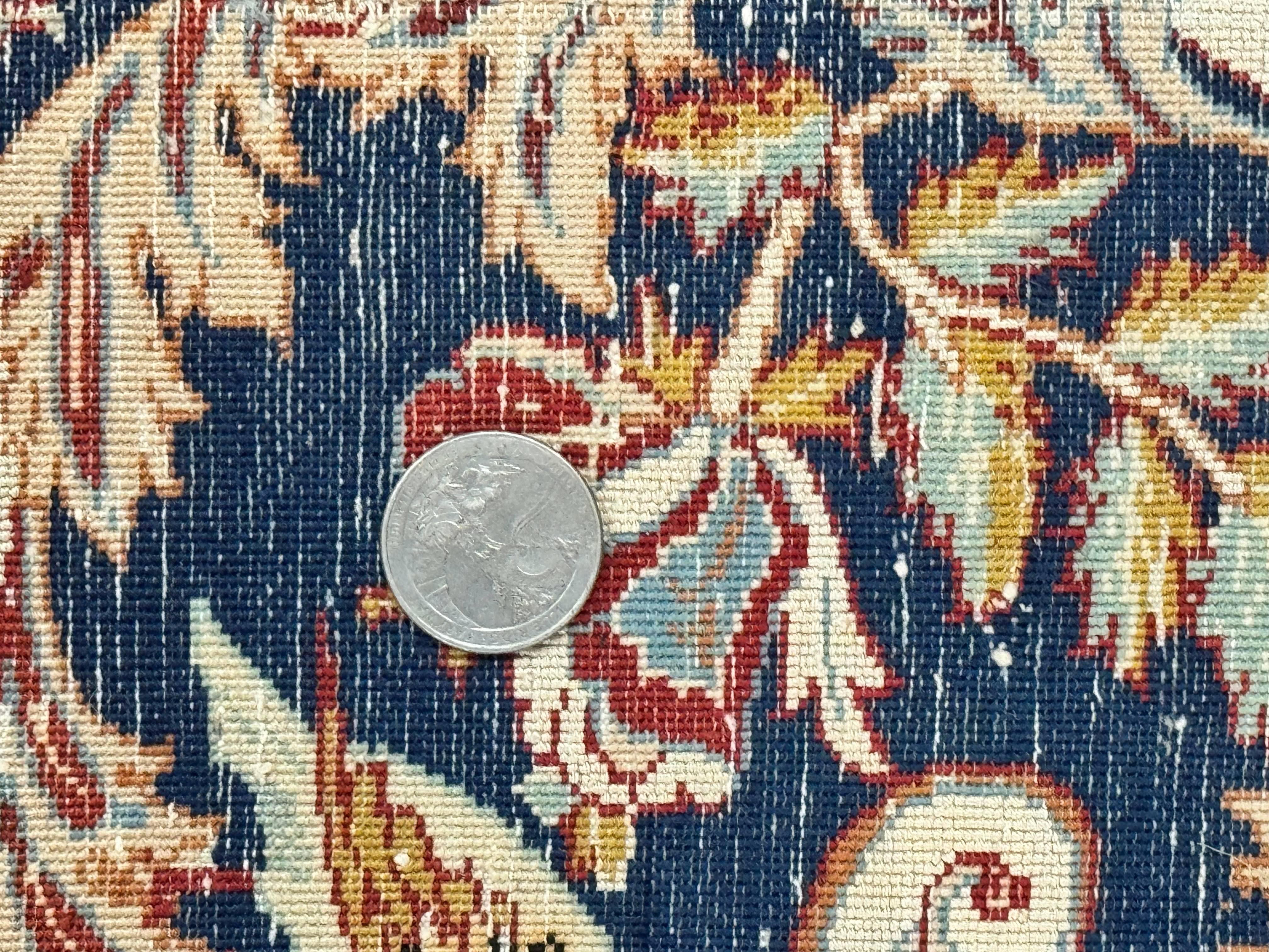 Persian Isfahan Rug 2x4, Birds, Navy Blue, Kork Wool on Silk Foundation, 460 KPSI - Jewel Rugs