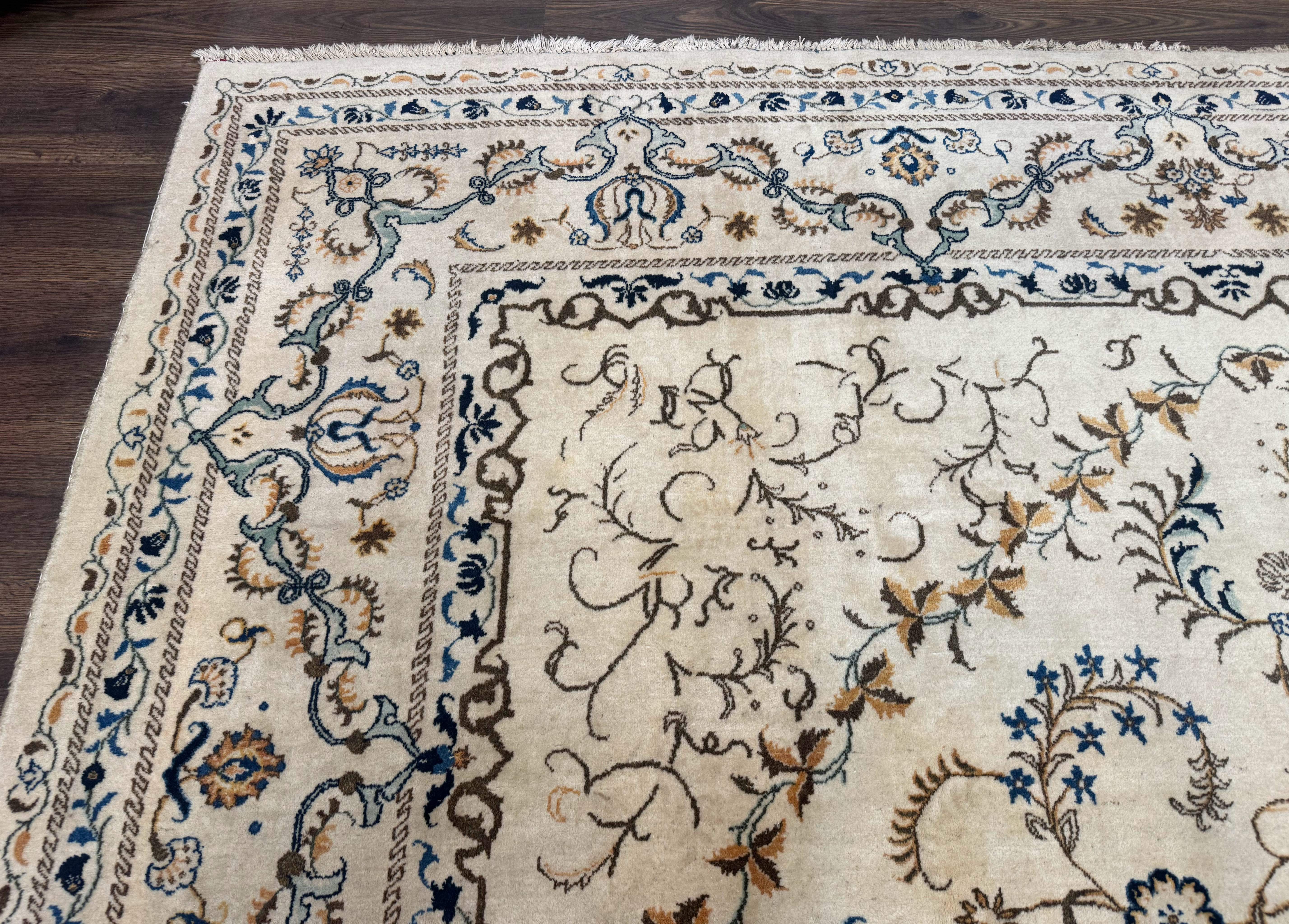 Persian Kashan Rug 9x13, Light Colors, Fine, Vintage, Hand Knotted, Wool - Jewel Rugs