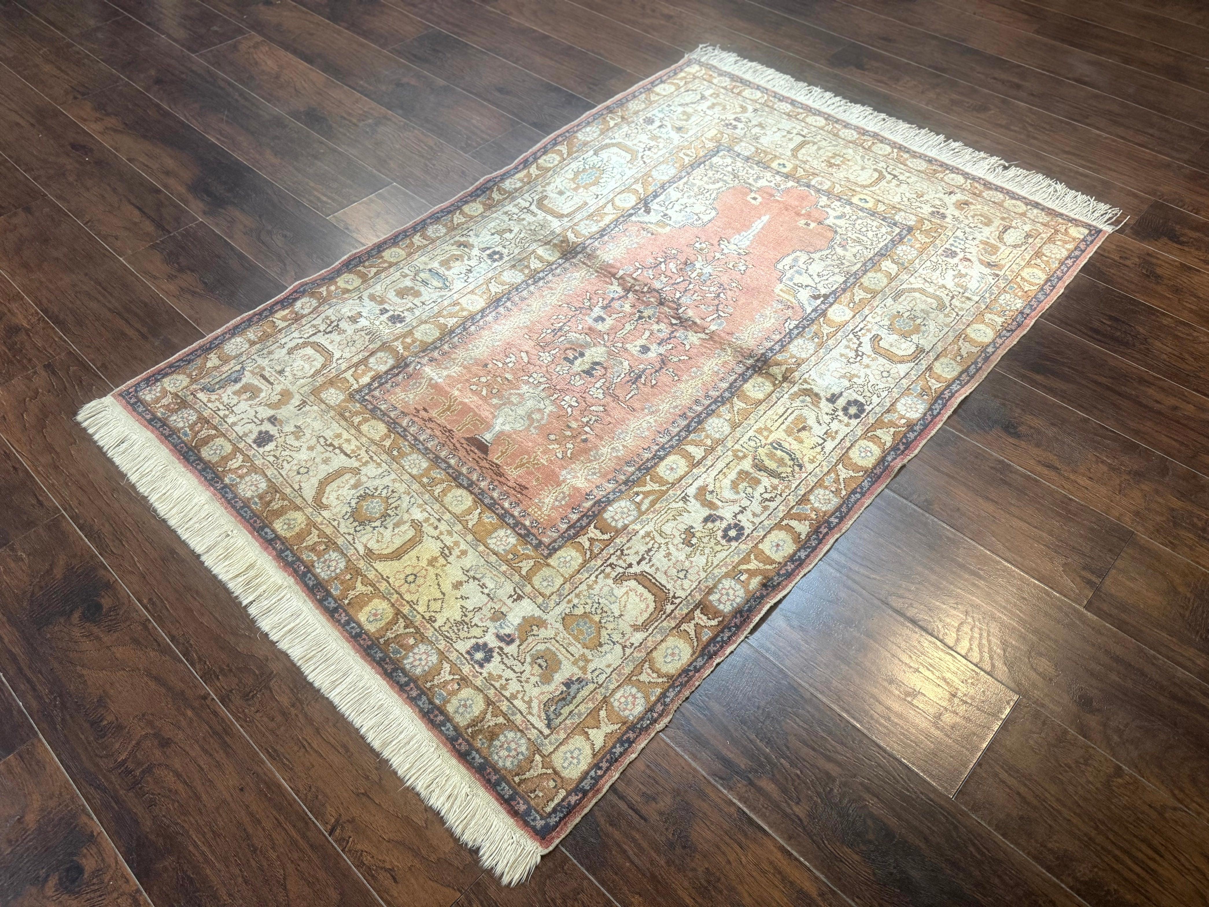 Silk Indian Kayseri Rug 4x6, Haji Jalili Design, Vintage Rug - Jewel Rugs