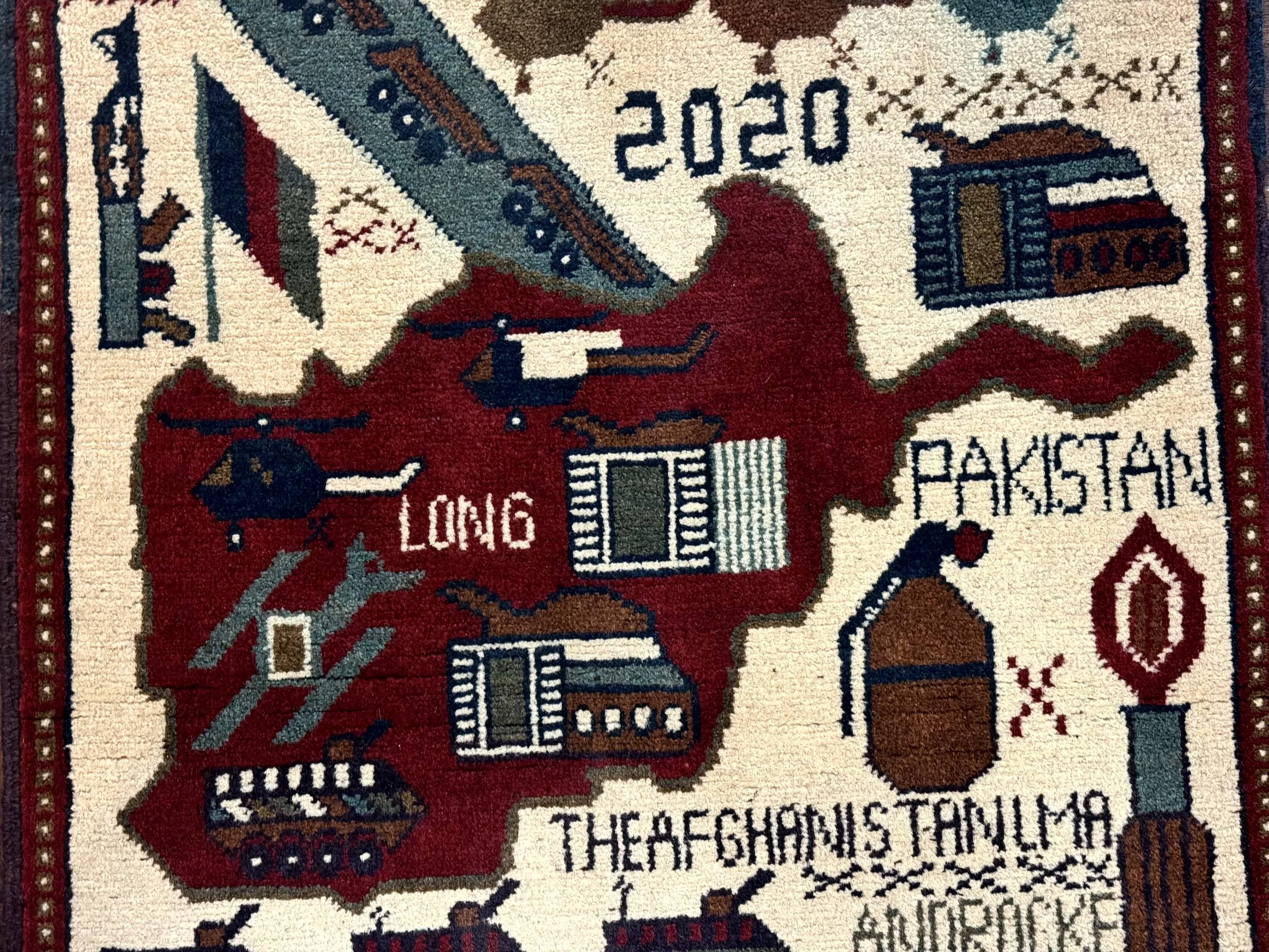 Afghan War Rug 2 x 2.6, Guns Tanks Helicopters - Jewel Rugs