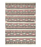 Large Vintage Striped Rug, Handmade, Earth Tone Decor, Beiges Slate Gray Dark Red, Flatweave Indian Striped Carpet, Indian Kilim 10x14, Wool