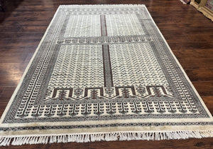 Pakistani Turkoman Bokhara Rug 6x9, Four Seasons Rug, Handmade Vintage Carpet, Ivory