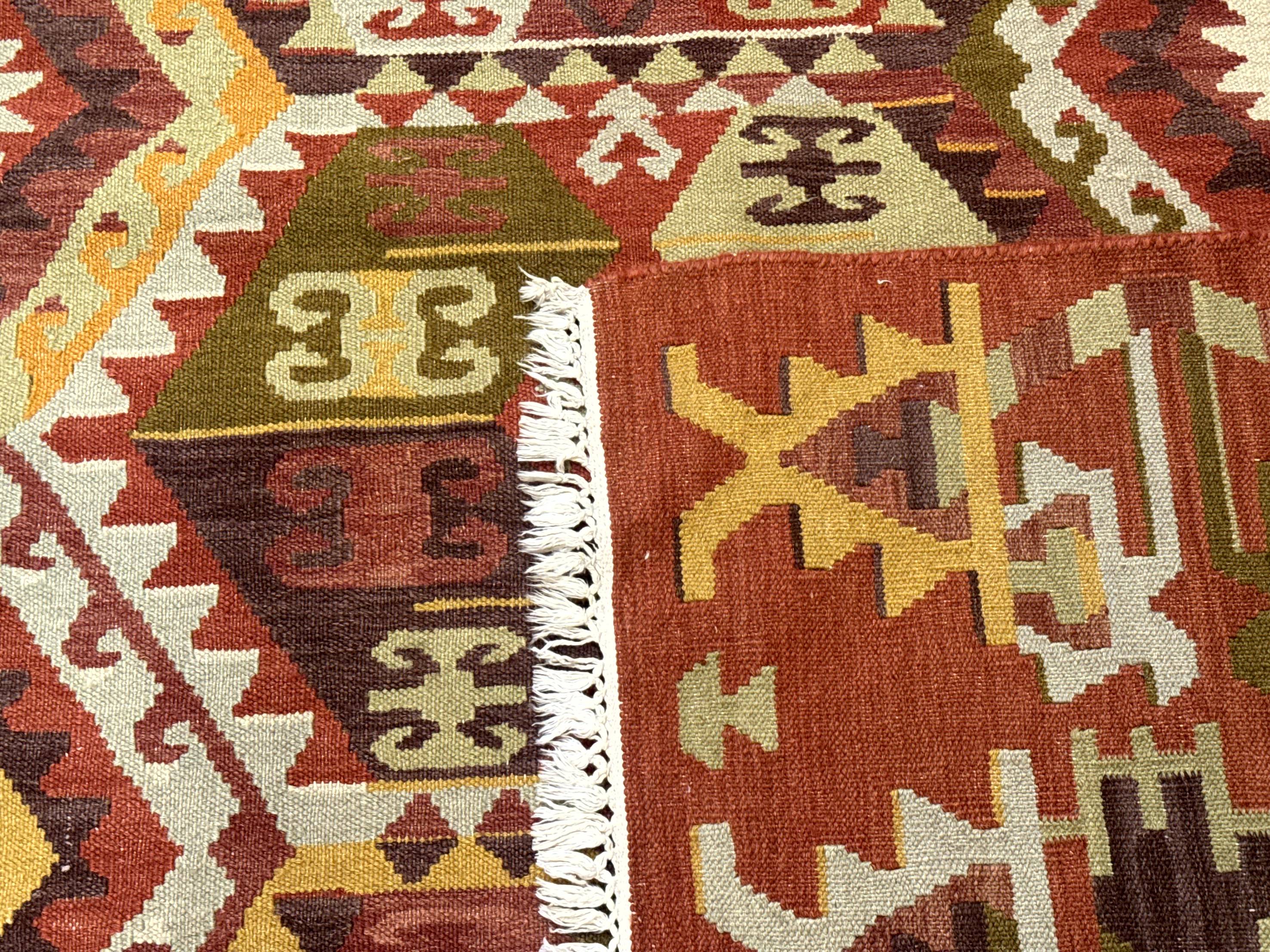 Turkish Kilim Rug 8x10, Geometric Design, Large Kilim Carpet - Jewel Rugs
