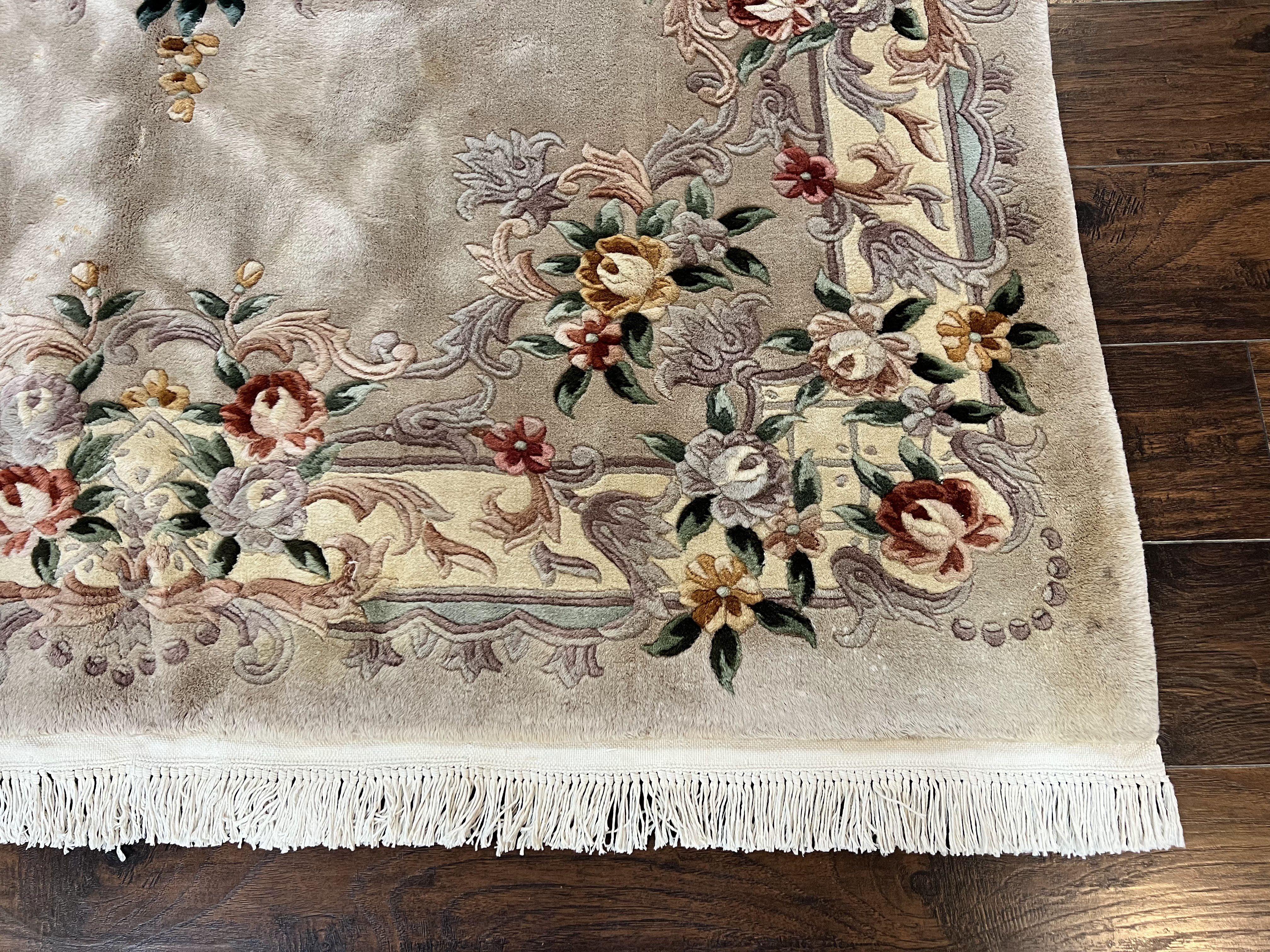 Chinese 90 Line Rug, Aubusson Rug 6x9, Wool Hand Knotted Vintage Carpet, Art Deco Rug 6 x 9 ft, Soft Pile - Jewel Rugs