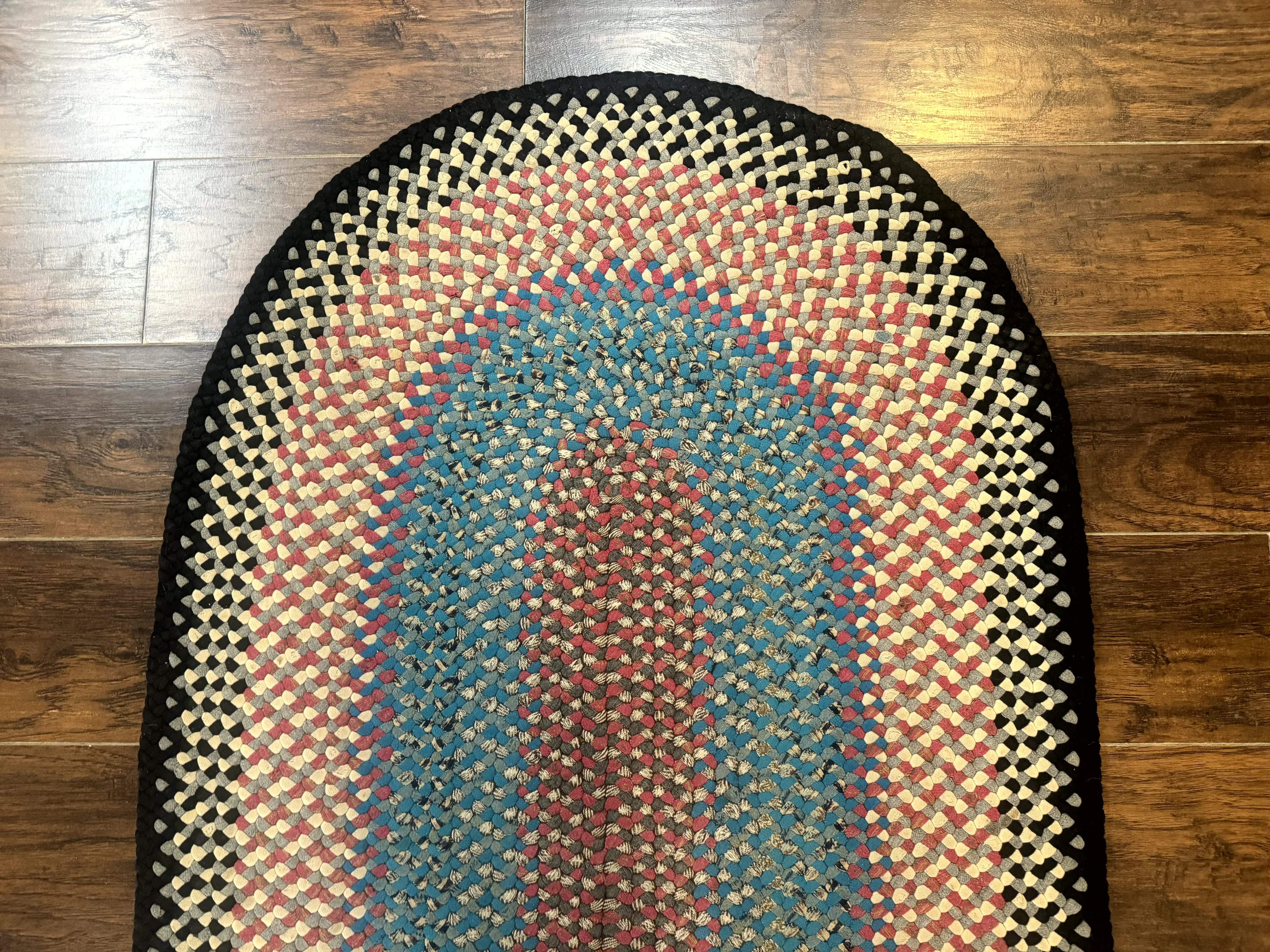 American Braided Rug 3 x 5.6, Oval Braided Rug, Multicolor, Blue - Jewel Rugs
