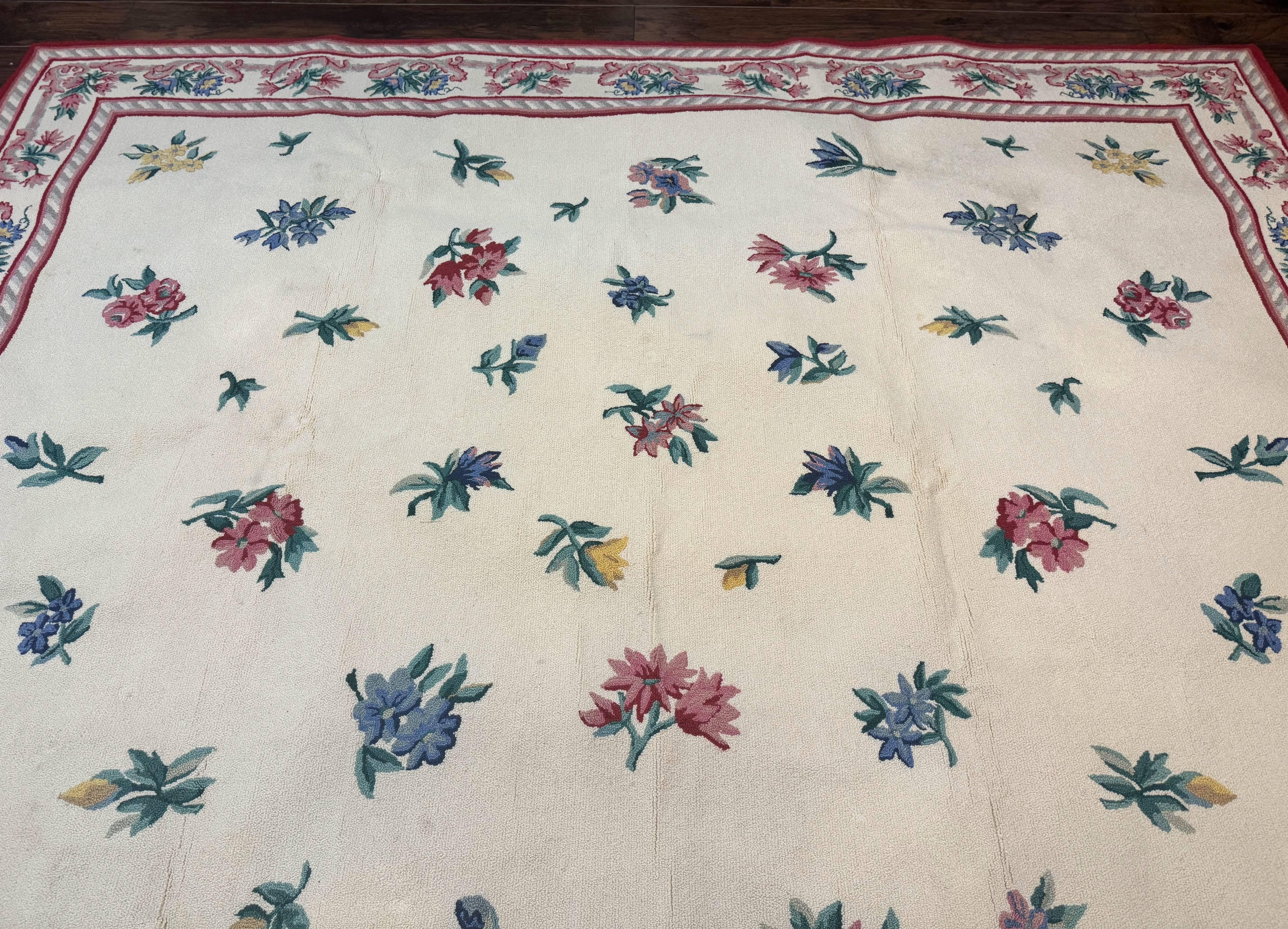 Stark Rug 10x14, Vintage Stark Carpet, Ivory, Floral, Wool, Large - Jewel Rugs