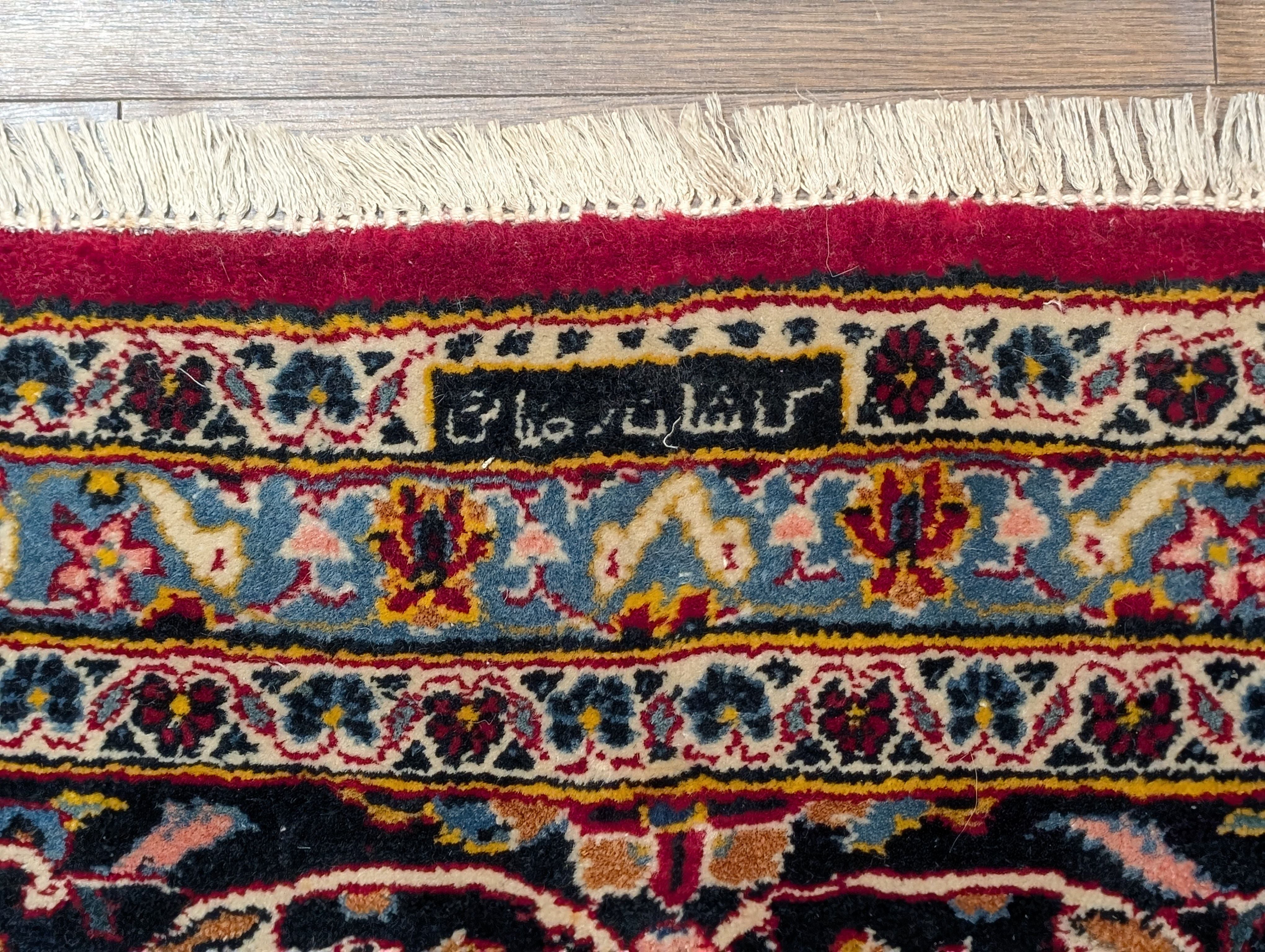 Persian Kashan Rug 10x14, Red and Navy, Hand Knotted Wool Traditional Persian Carpet, Signed By Master Weaver - Jewel Rugs