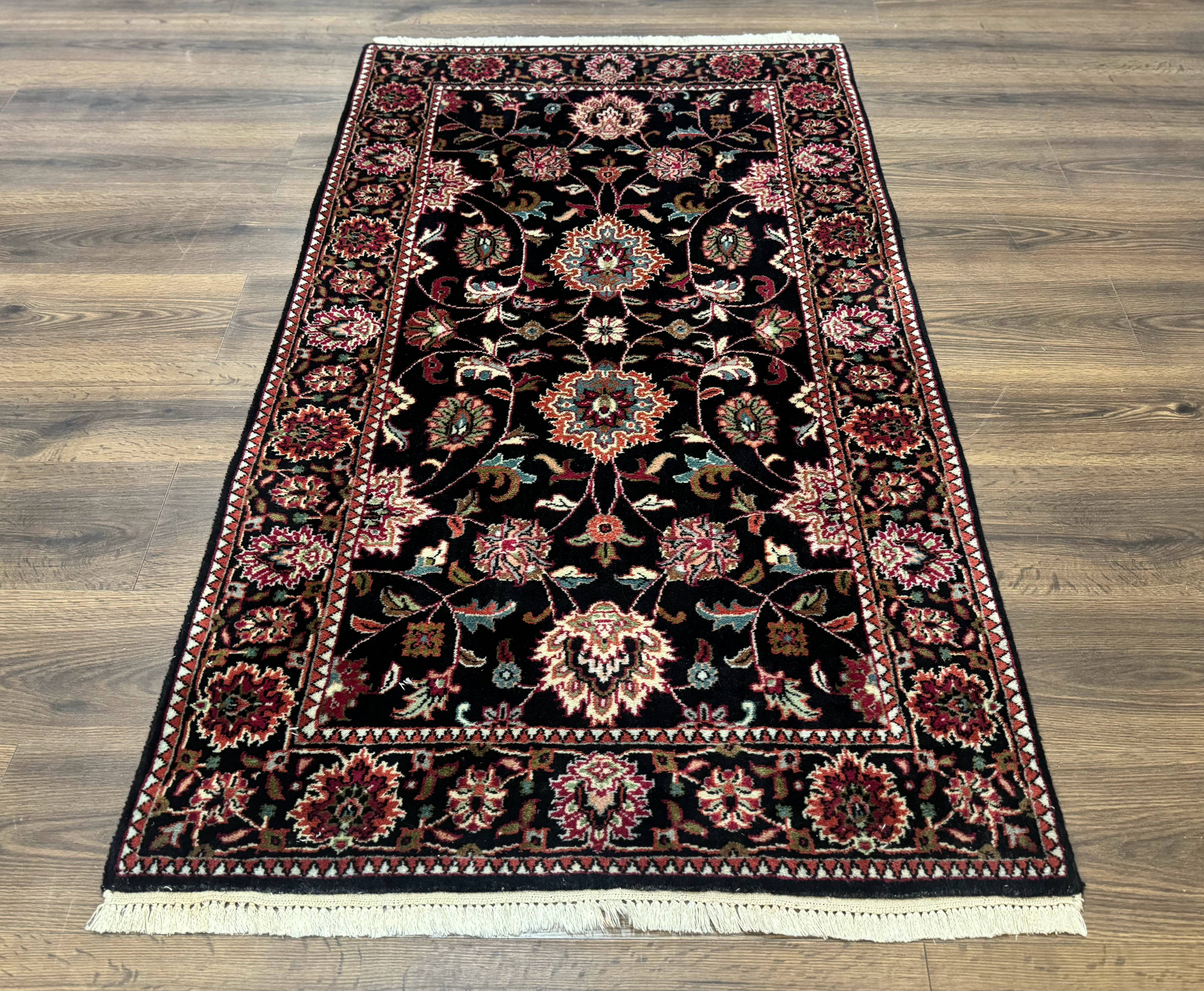 Indo Persian Sarouk Rug 3x5, Black Traditional Oriental Carpet - Jewel Rugs