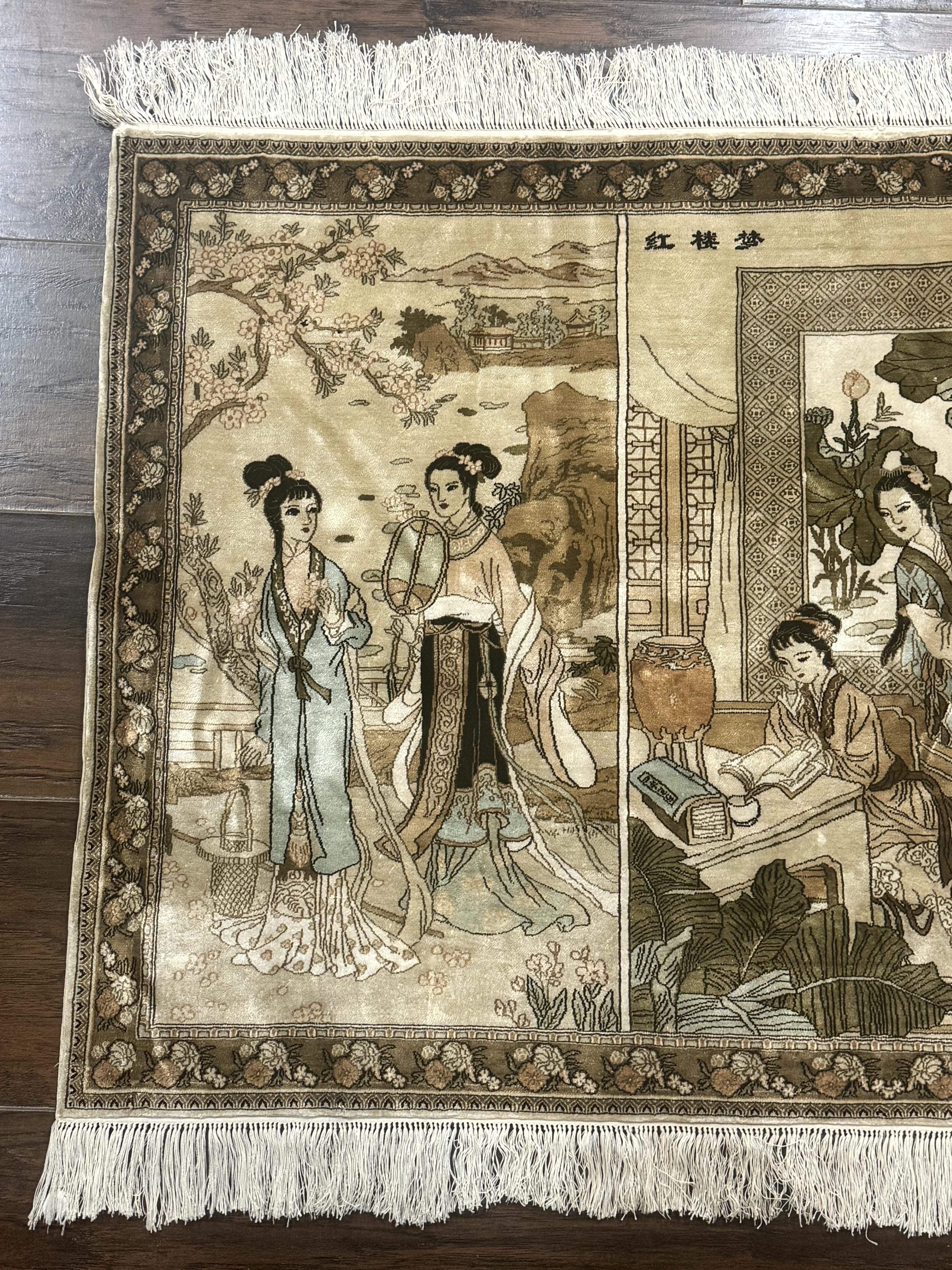 Silk Chinese Pictorial Rug, Extremely Fine 1150 KPSI, Marvelous, Wall Hanging Rug - Jewel Rugs