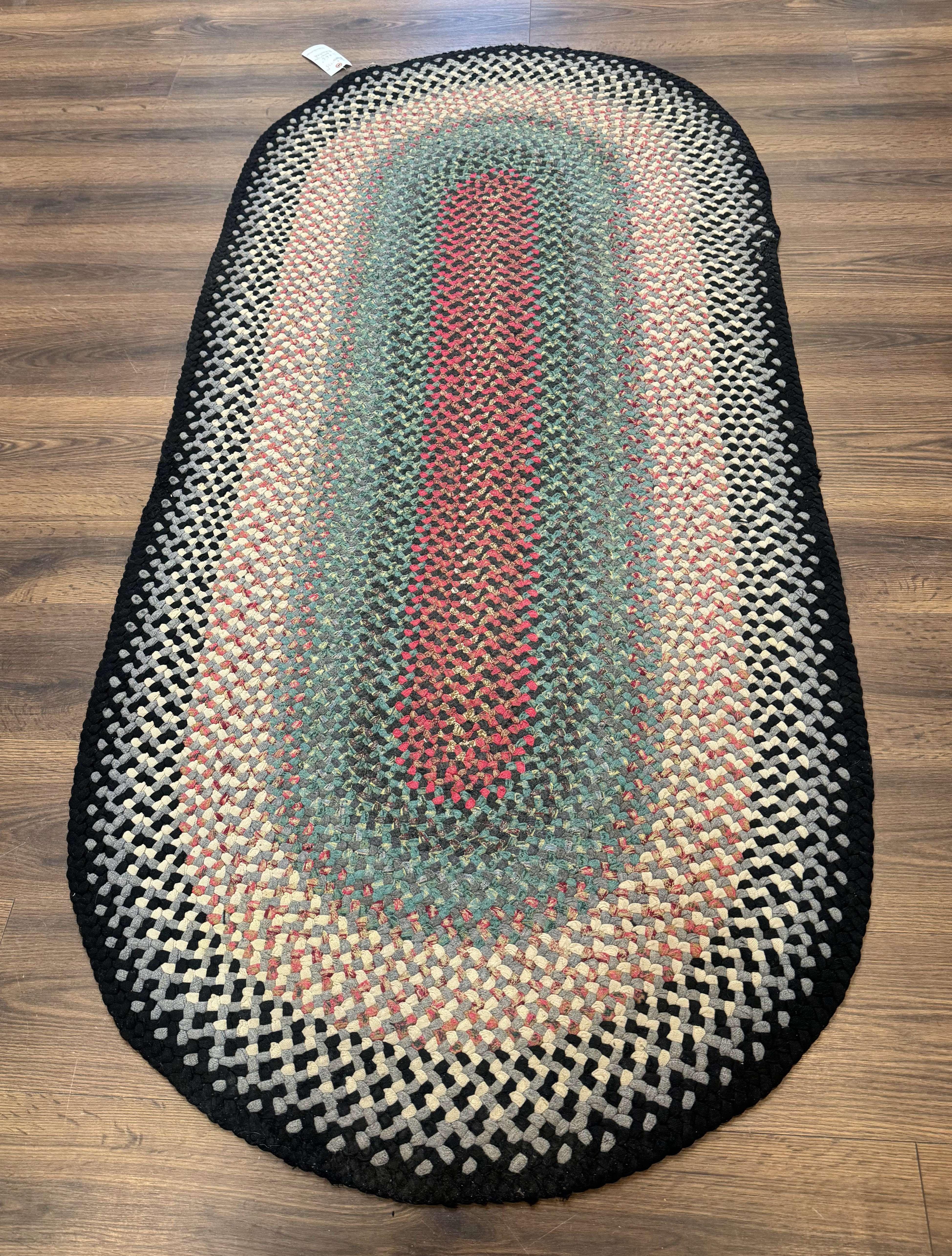Oval Braided Rug 3 x 6.6, Multicolor, Vintage American Braided Carpet - Jewel Rugs