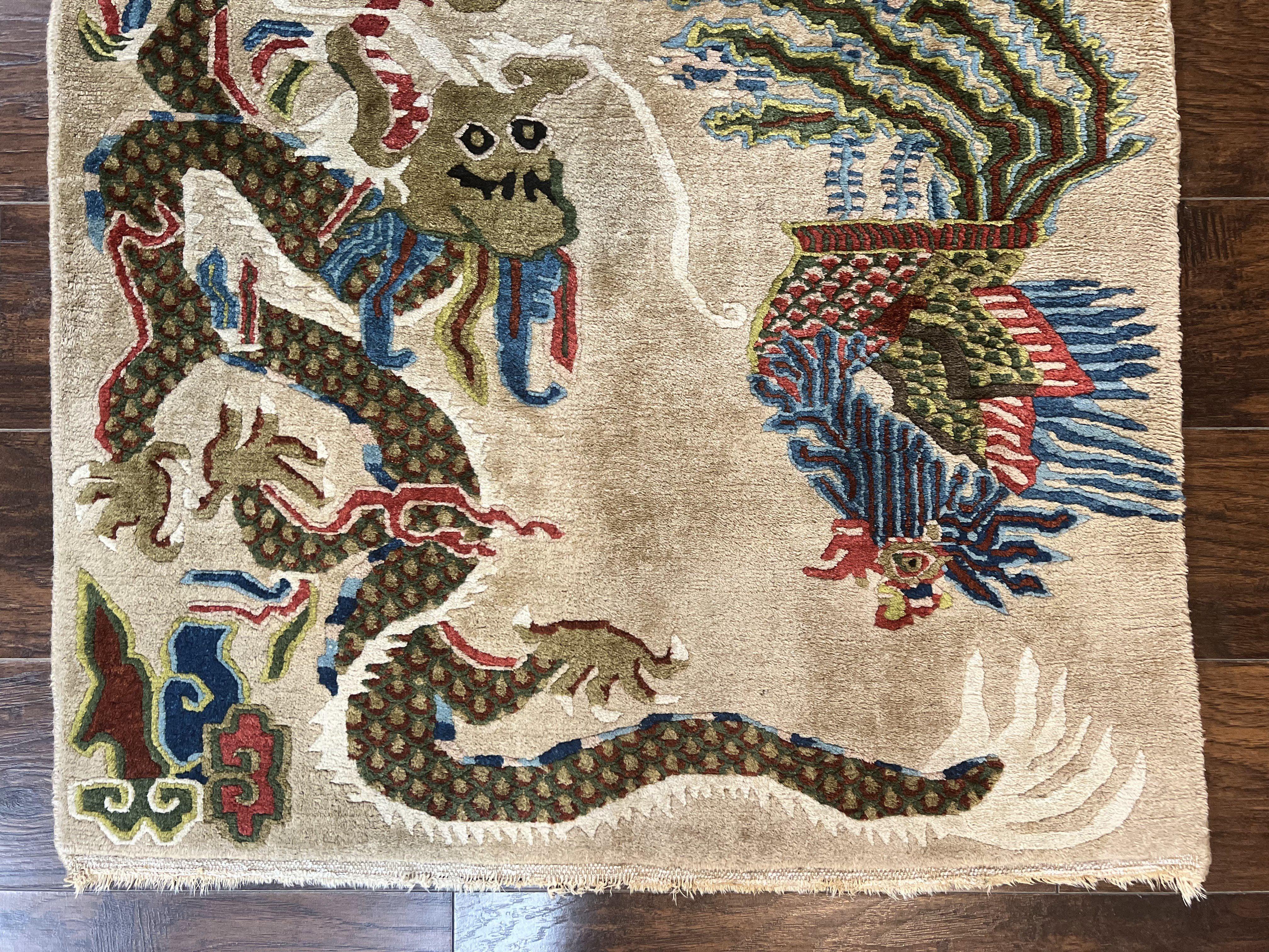 Antique Chinese Peking Rug 3 x 5.6, Dragon Motifs, Handmade Wool Asian Oriental Carpet - Jewel Rugs