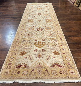 Wide Runner Rug 4 x 12, Peshawar Chobi Carpet for Hallway, Beige, Handmade Wool Pakistani Rug 4x12