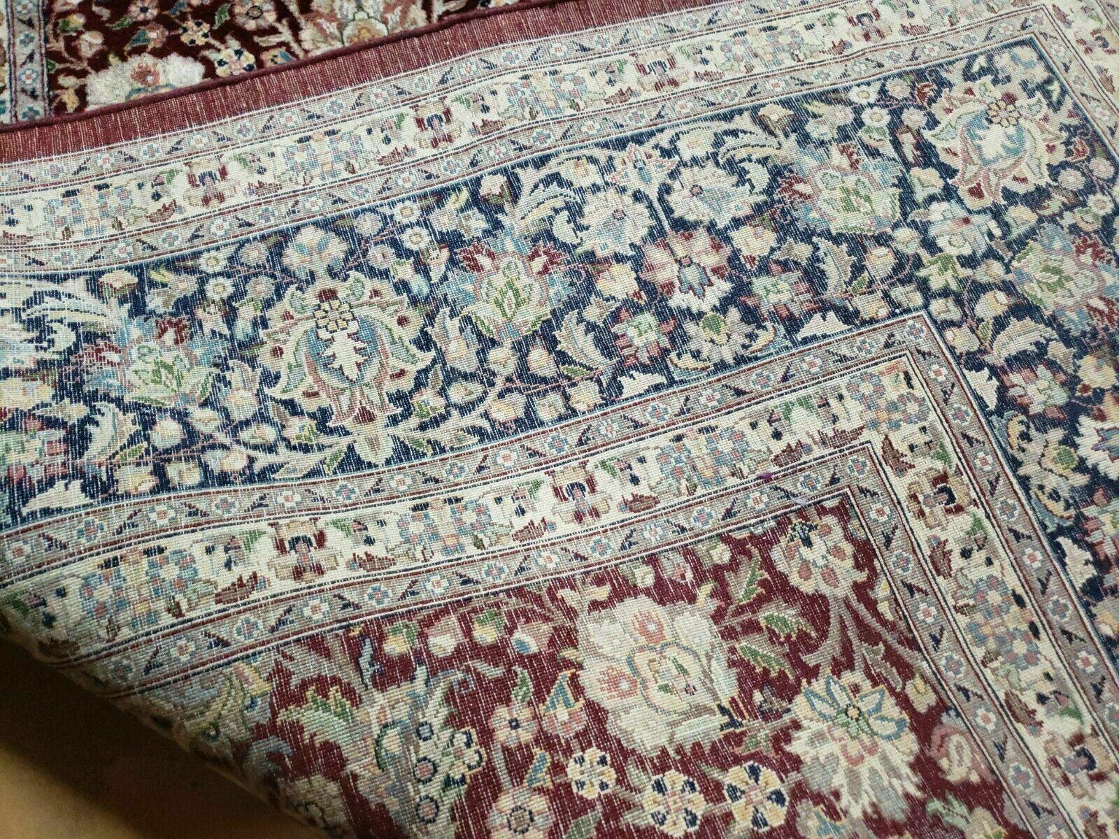Persian Rug 9x12, Floral Allover, Very Fine, Handmade, Room Sized Oriental Carpet, Sino Persian, Maroon and Navy Blue - Jewel Rugs