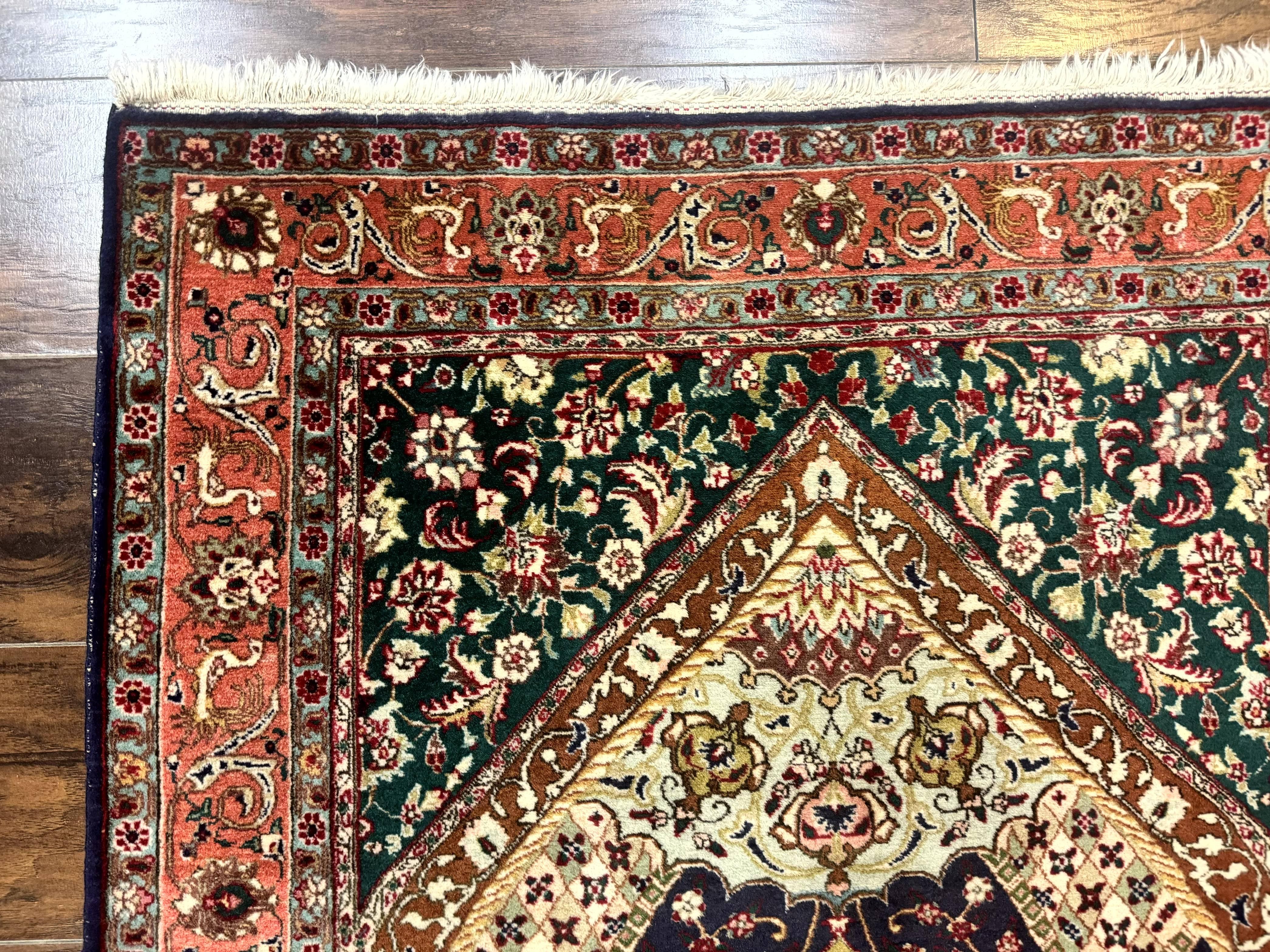 Persian Tabriz Rug 3x4, Navy Blue, Birds, Floral, Prayer Rug, Handmade Wool Rug, Finely Hand Knotted 325 KPSI - Jewel Rugs