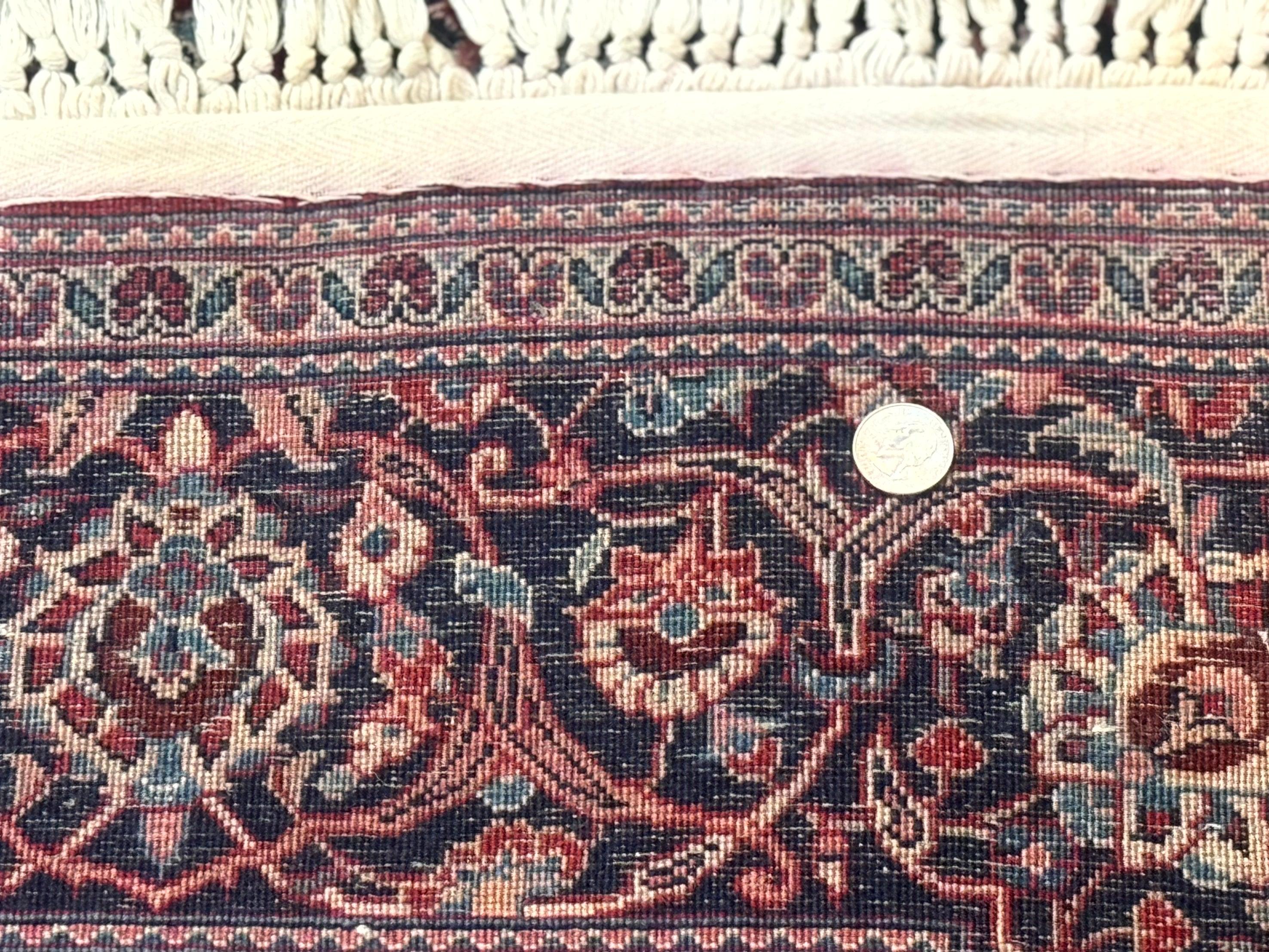 Antique Persian Kashan Rug 4x7, Red and Navy Blue, Floral Medallion, Traditional Oriental Carpet, Medium Low Pile - Jewel Rugs