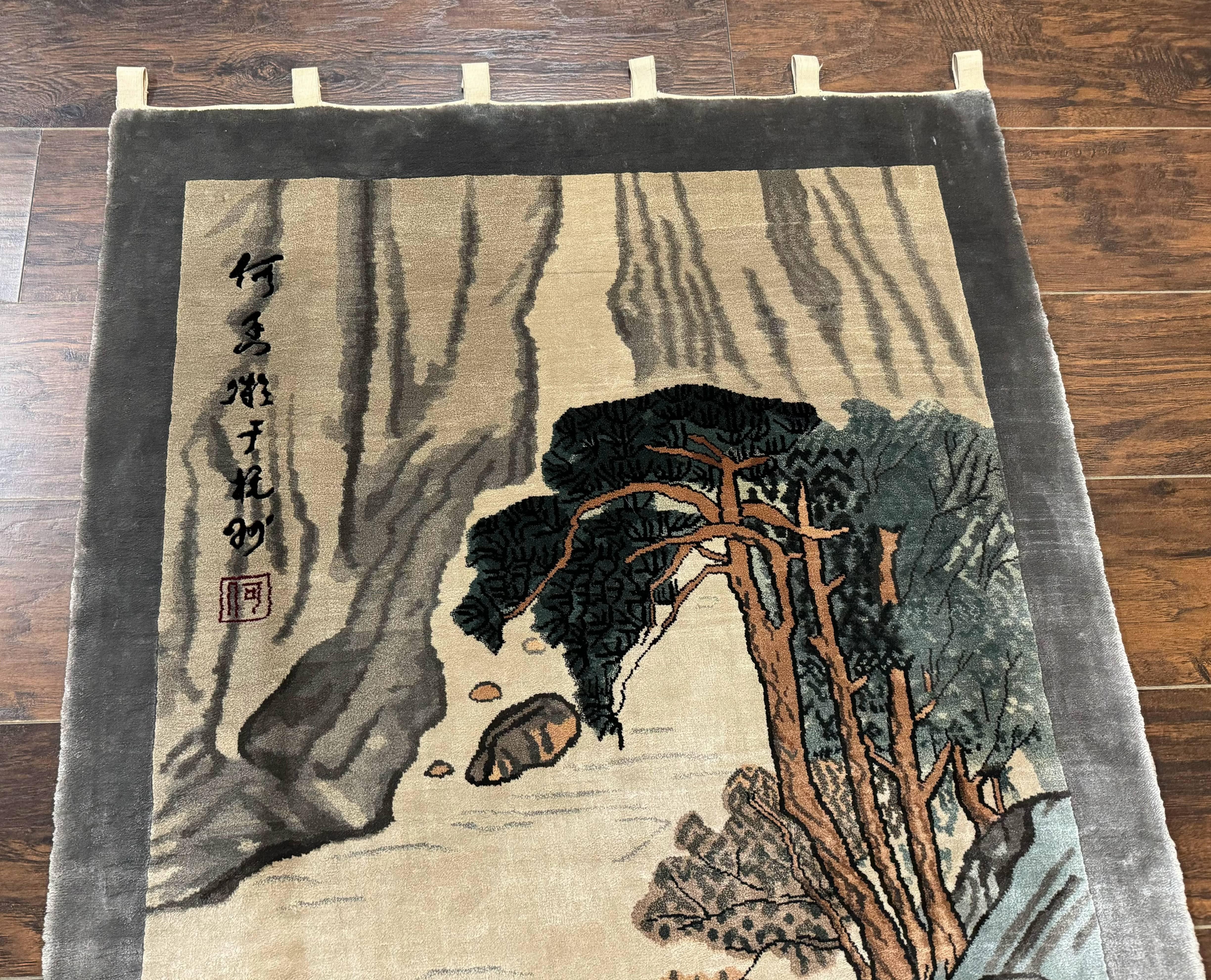 Chinese Silk Wall Hanging 3x5, Handmade, River and Boat Scene, Rug Tapestry - Jewel Rugs