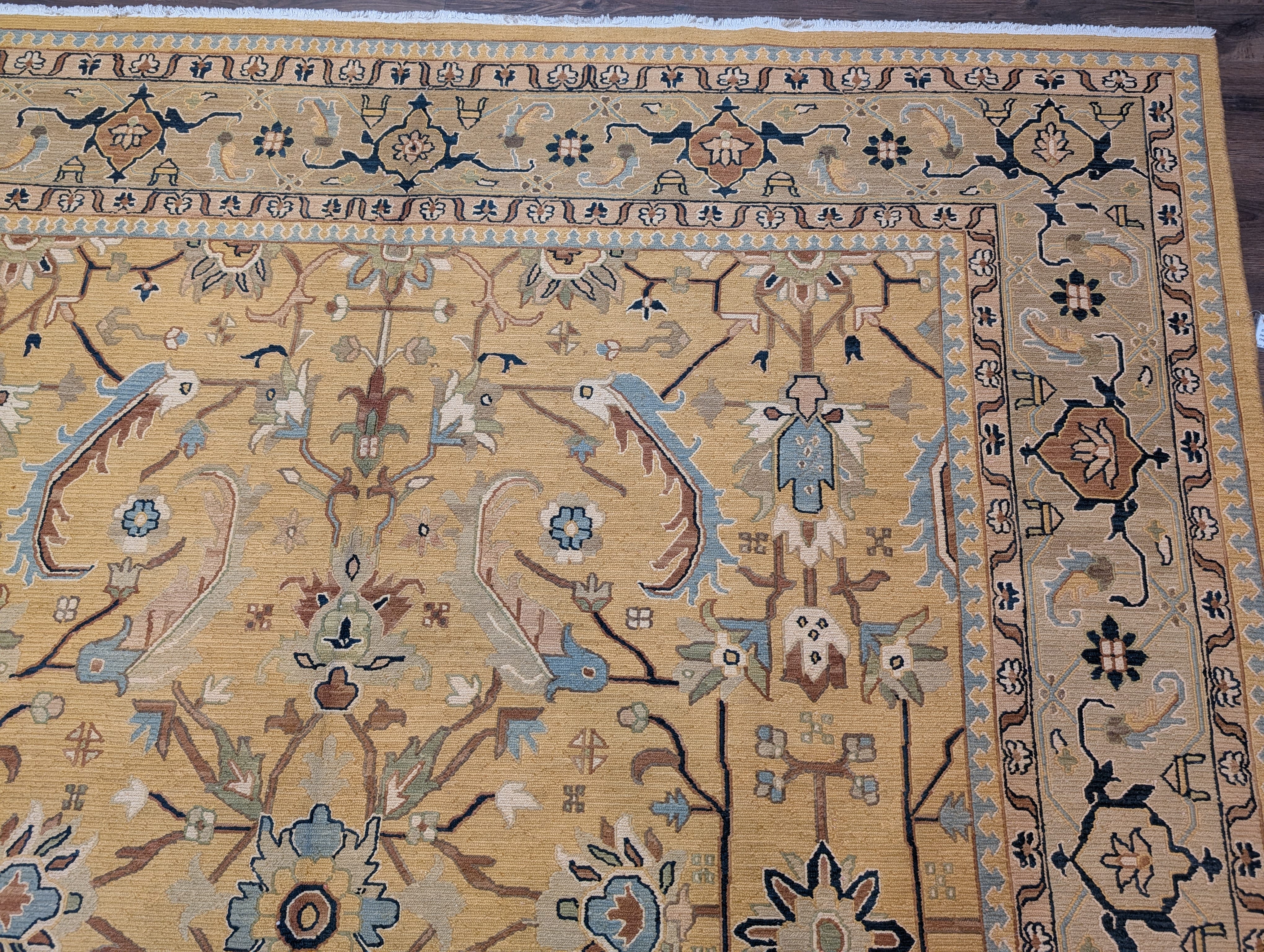 Indian Sultanabad Soumak Kilim 9x11, Hand-Woven Wool Light Yellow Carpet - Jewel Rugs