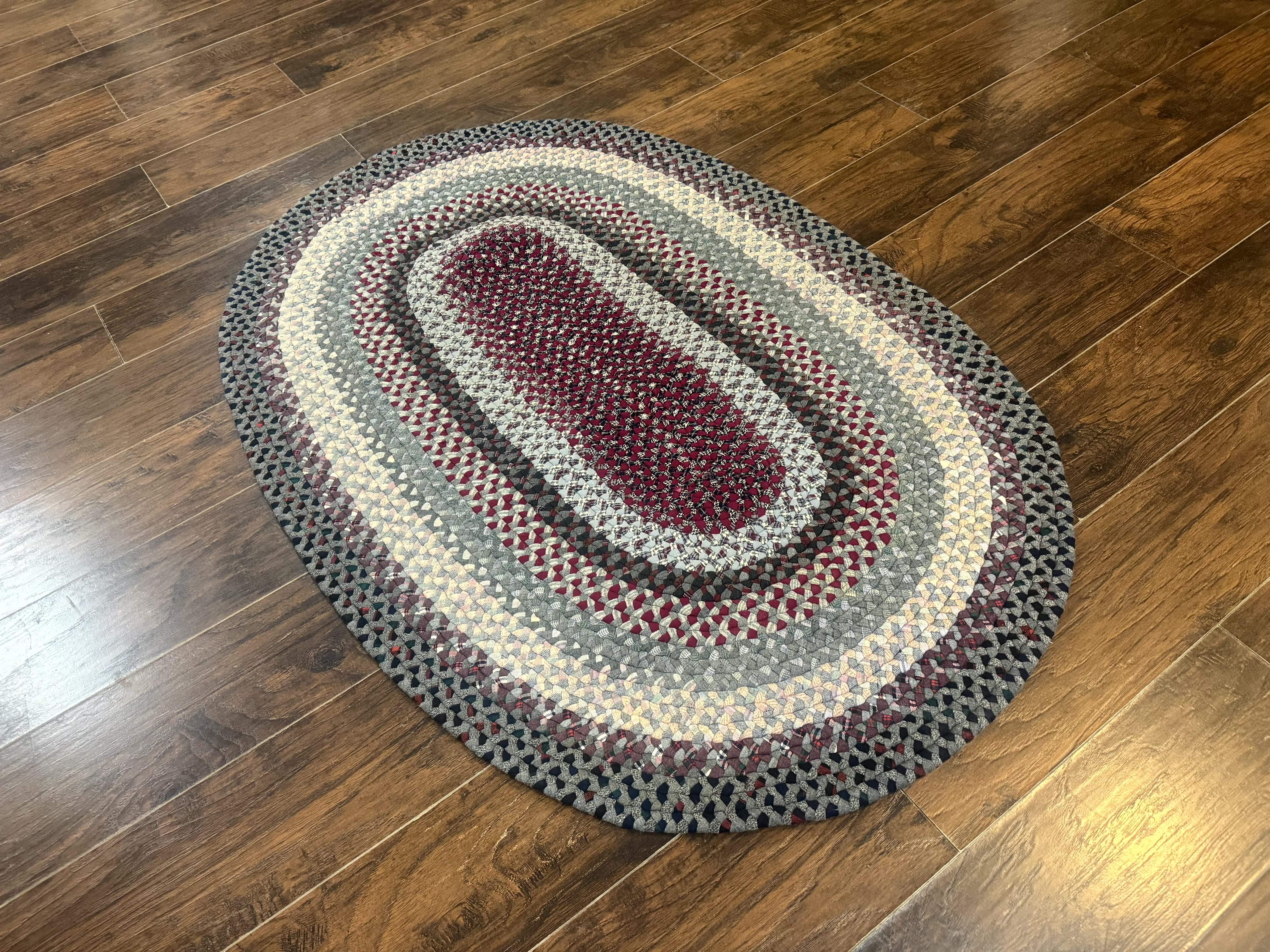 American Braided Rug 3x5, Multicolor, Vintage Mid Century Oval Braided Carpet - Jewel Rugs
