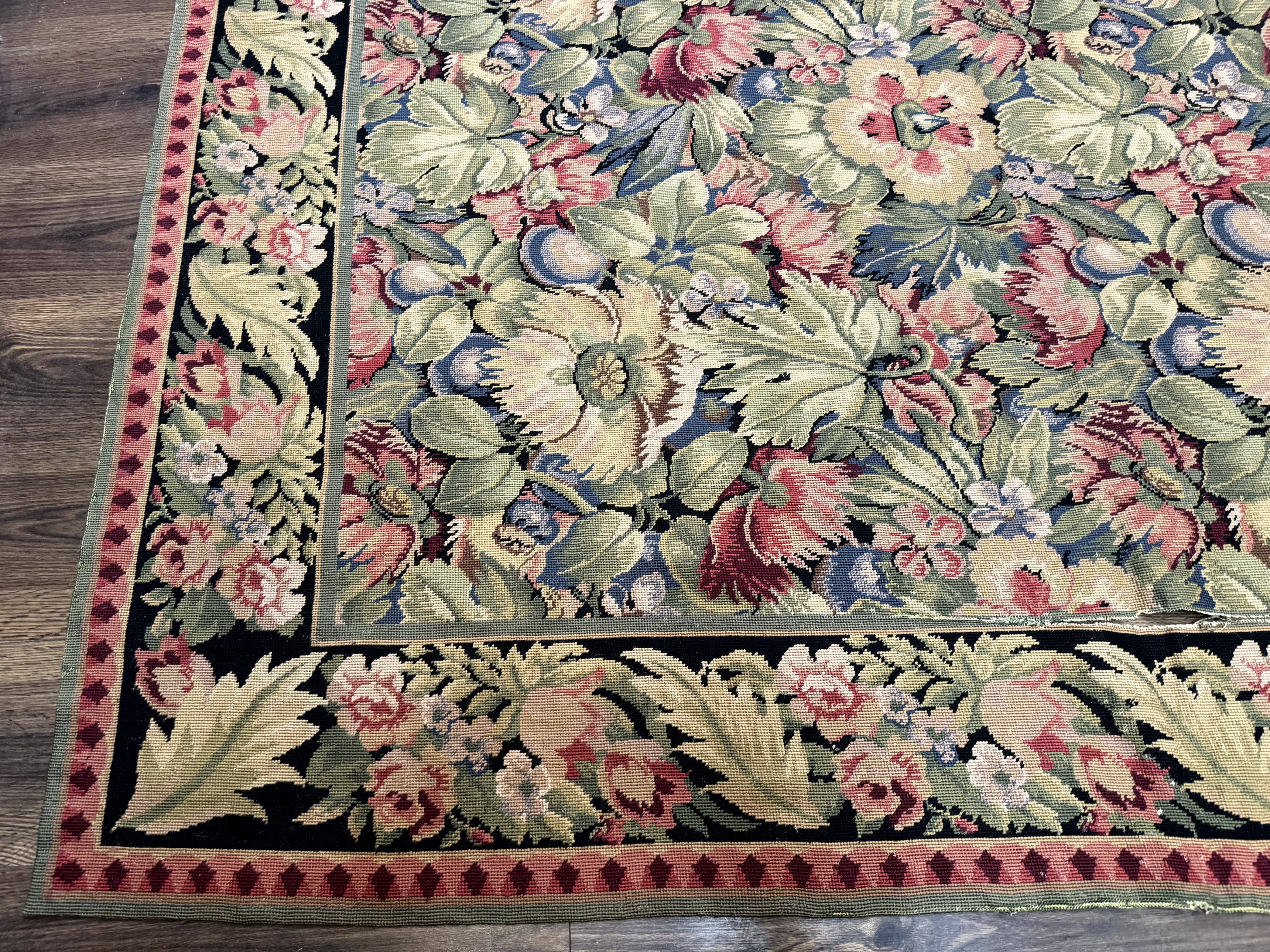 Large Needlepoint Rug 10x14, William Morris Carpet, Botanical - Jewel Rugs