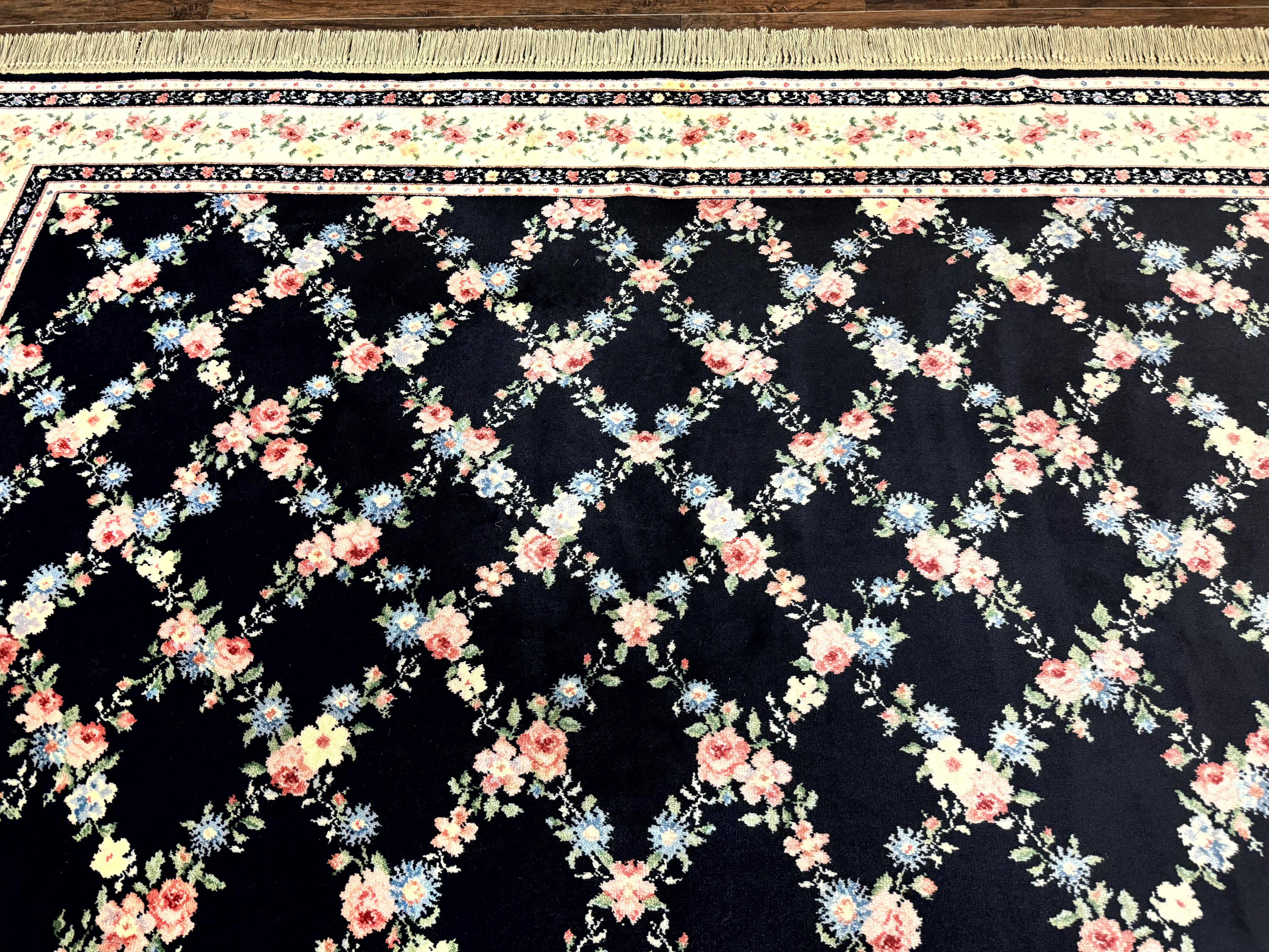 Karastan Rug 8.8 x 12, Garden of Eden #509/1270, Ebony Trellis, Vintage Discontinued Wool Pile Karastan Carpet - Jewel Rugs