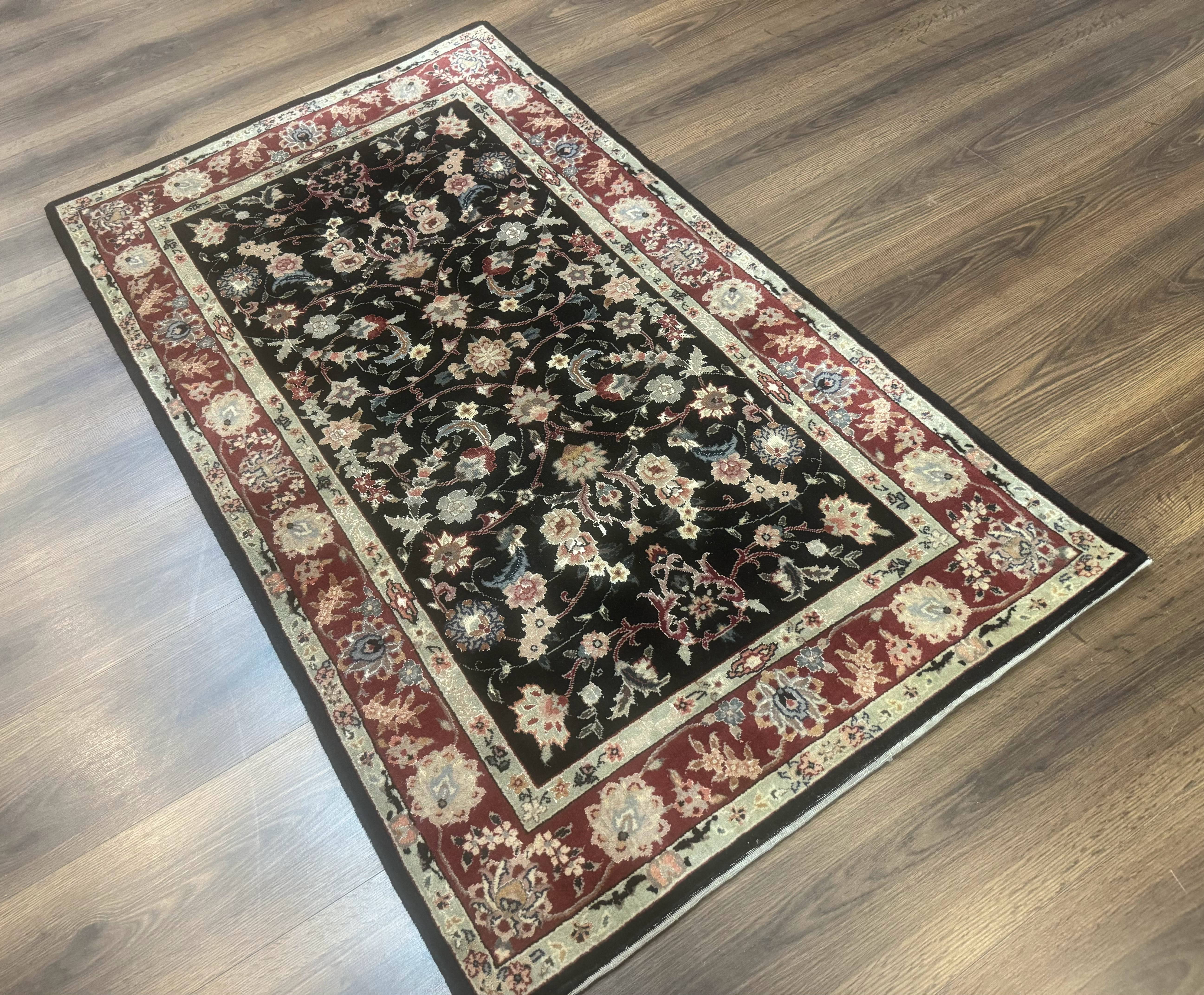 Black Sino Persian Rug 3x5, Wool with Silk Highlights, Floral, Fine 170 KPSI - Jewel Rugs