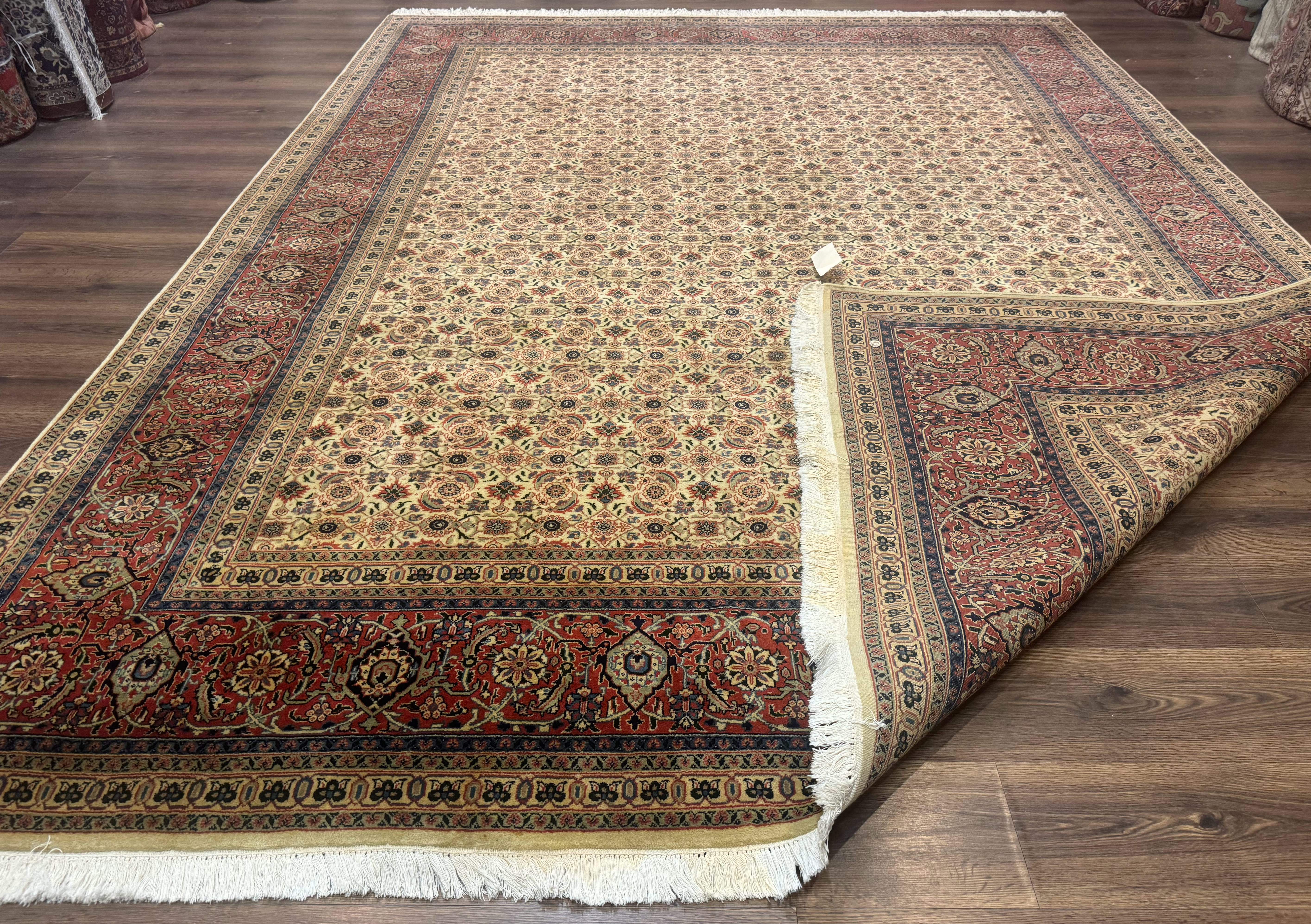 Indo Persian Rug 9x12, Beige and Rust Red, Fine, Allover Pattern, Wool Hand Knotted - Jewel Rugs