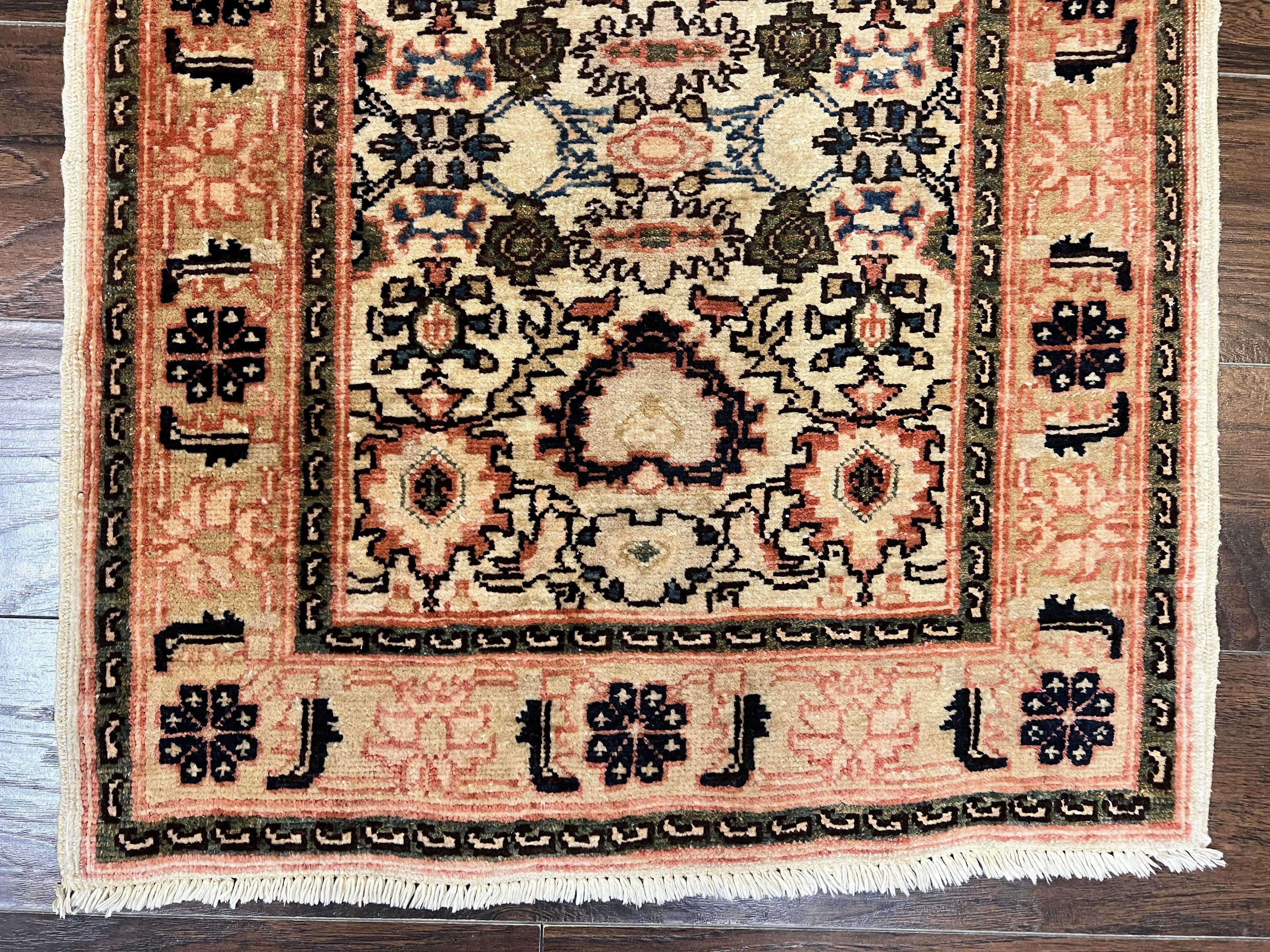 Romanian Runner Rug 2.6 x 12.9, Wool Handmade Hand Knotted Skinny Runner for Hallway, Floral Allover, Vintage Tan Runner - Jewel Rugs