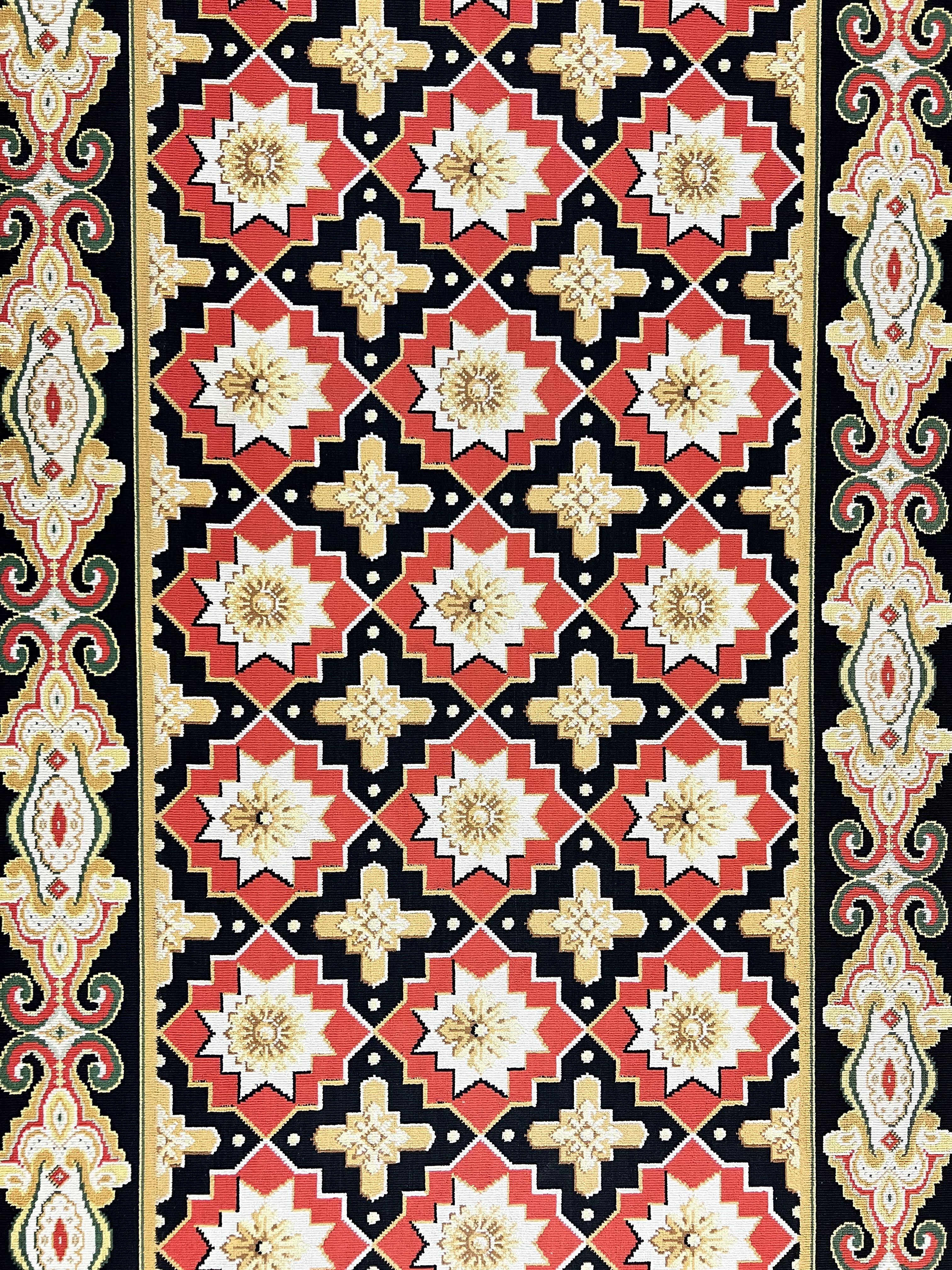 Runner Rug 4x19, Panel Design Rug, Custom Made Stark Runner Carpet, Wool, Vintage 4 x 19 Hallway Rug, European Design, Red Black Ivory Tan - Jewel Rugs