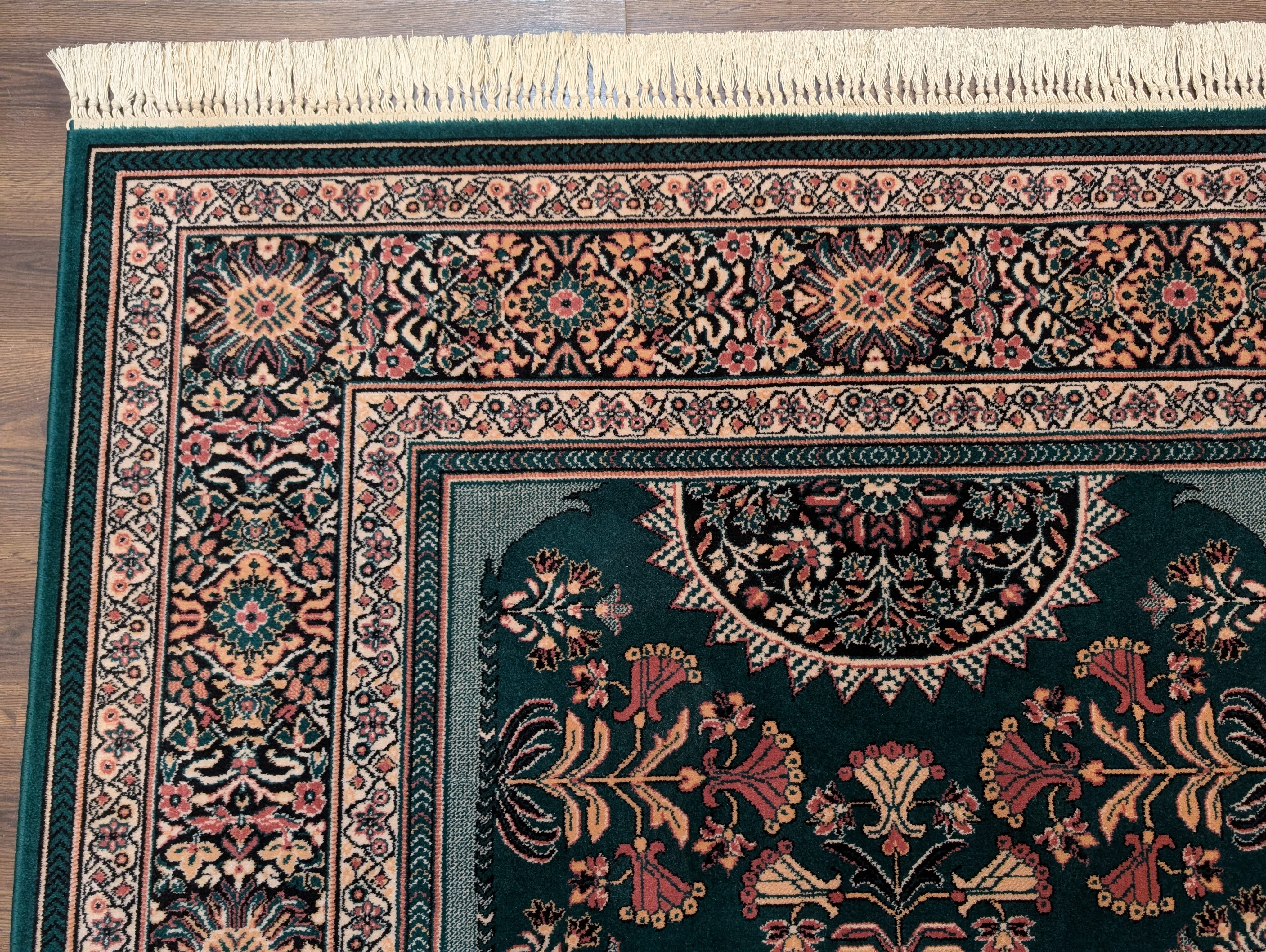 Green Belgium Power Loomed Rug, Vintage Persian Design Wool Carpet - Jewel Rugs