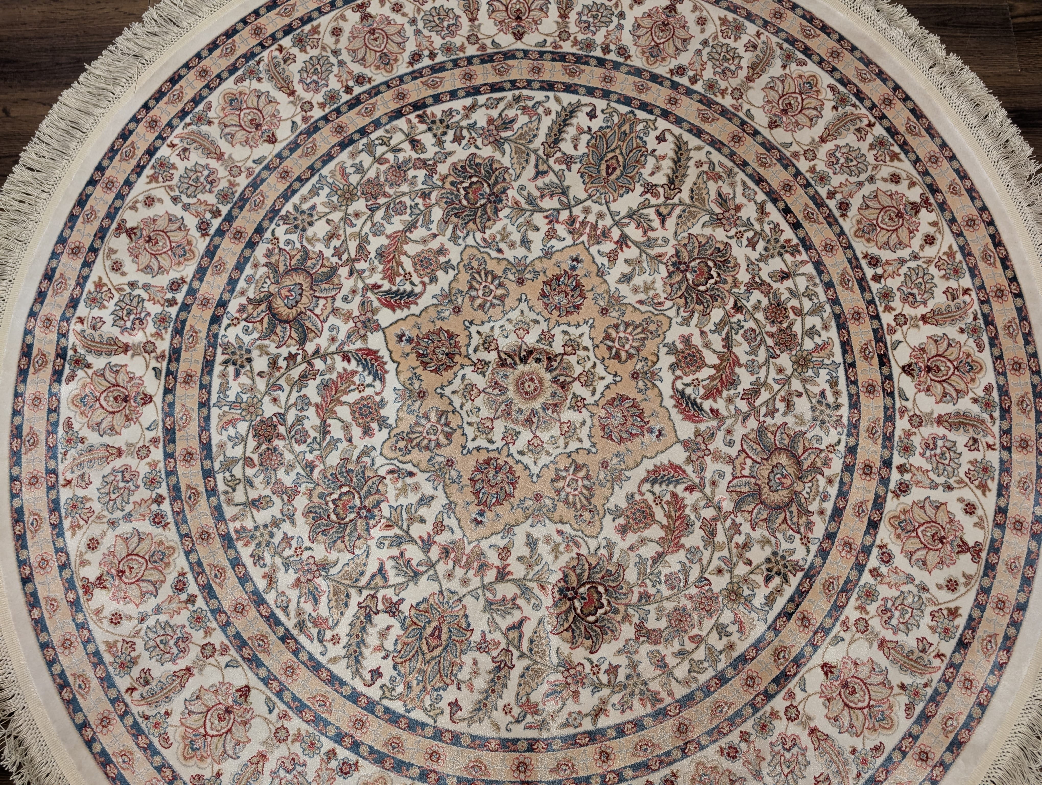 Round Silk Rug 5x5, Turkish Silk Carpet, Ivory, New, Bamboo Silk - Jewel Rugs