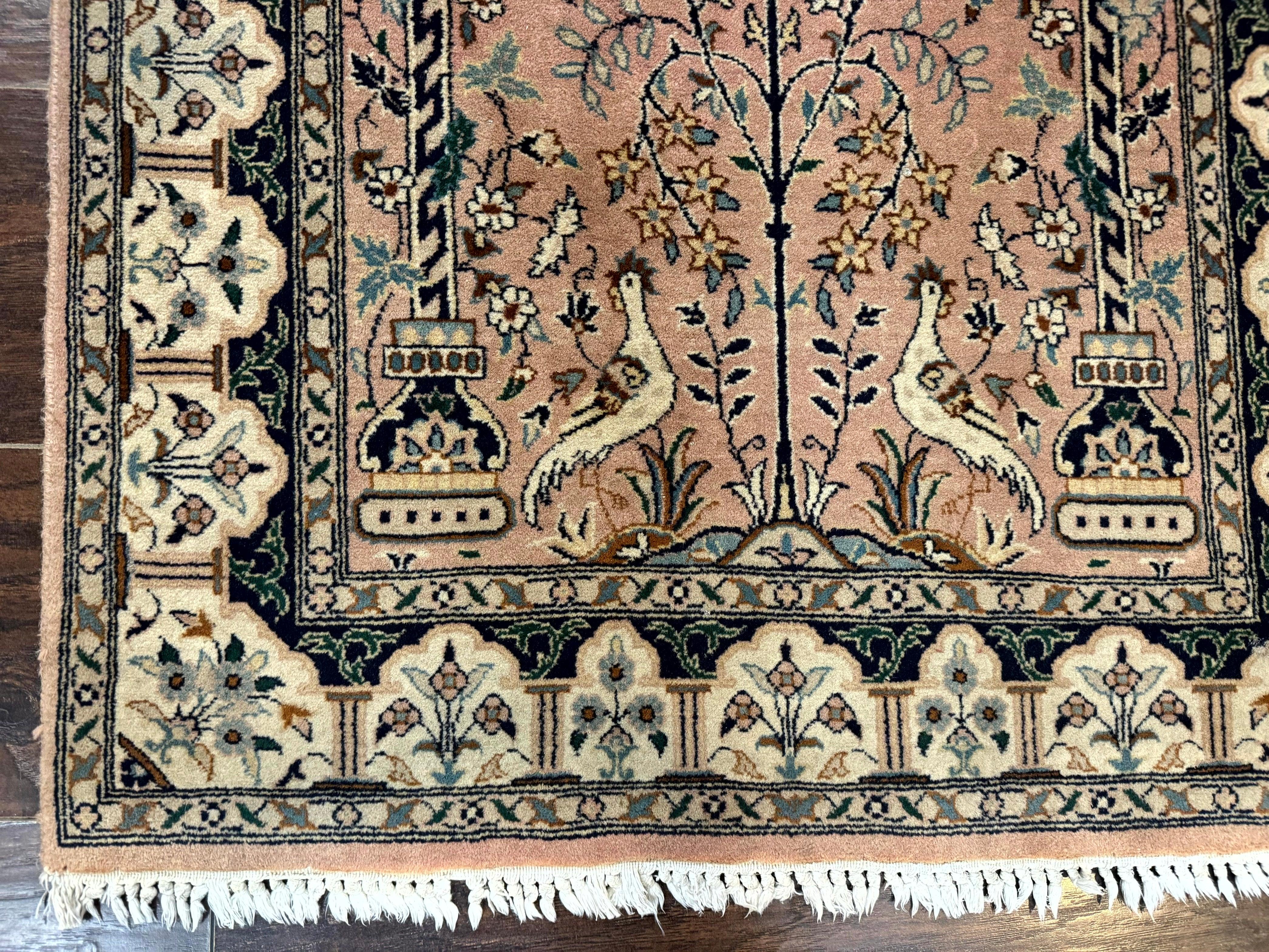 Small Tree of Life Prayer Rug, Pak Persian Rug 2.7 x 4, , Birds, Lantern, Handmade Vintage Fine 260 KPSI - Jewel Rugs