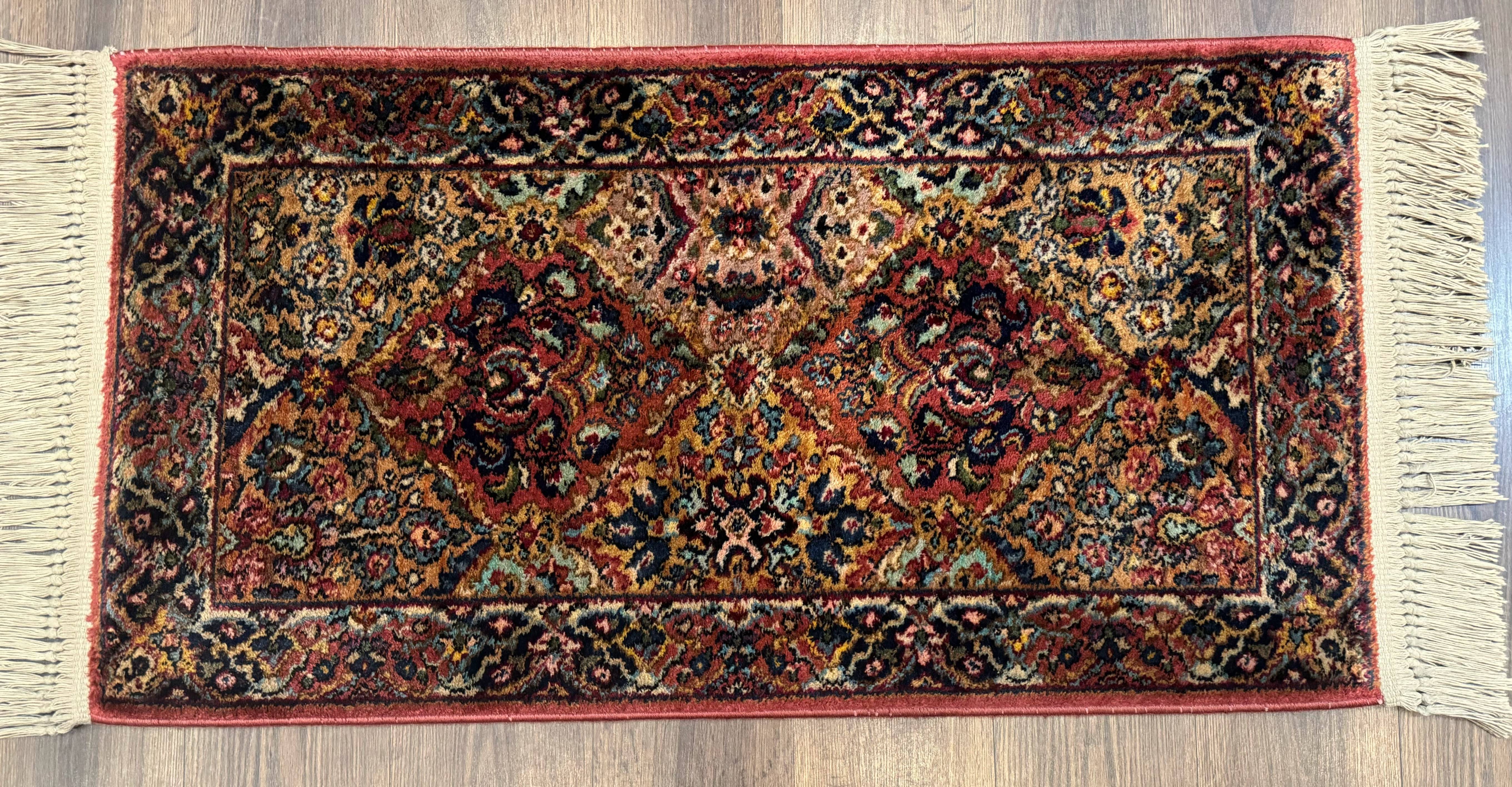Karastan Rug 2x4 Multicolor Panel Kirman #717, Original 700 Series, Wool Pile Vintage Discontinued - Jewel Rugs