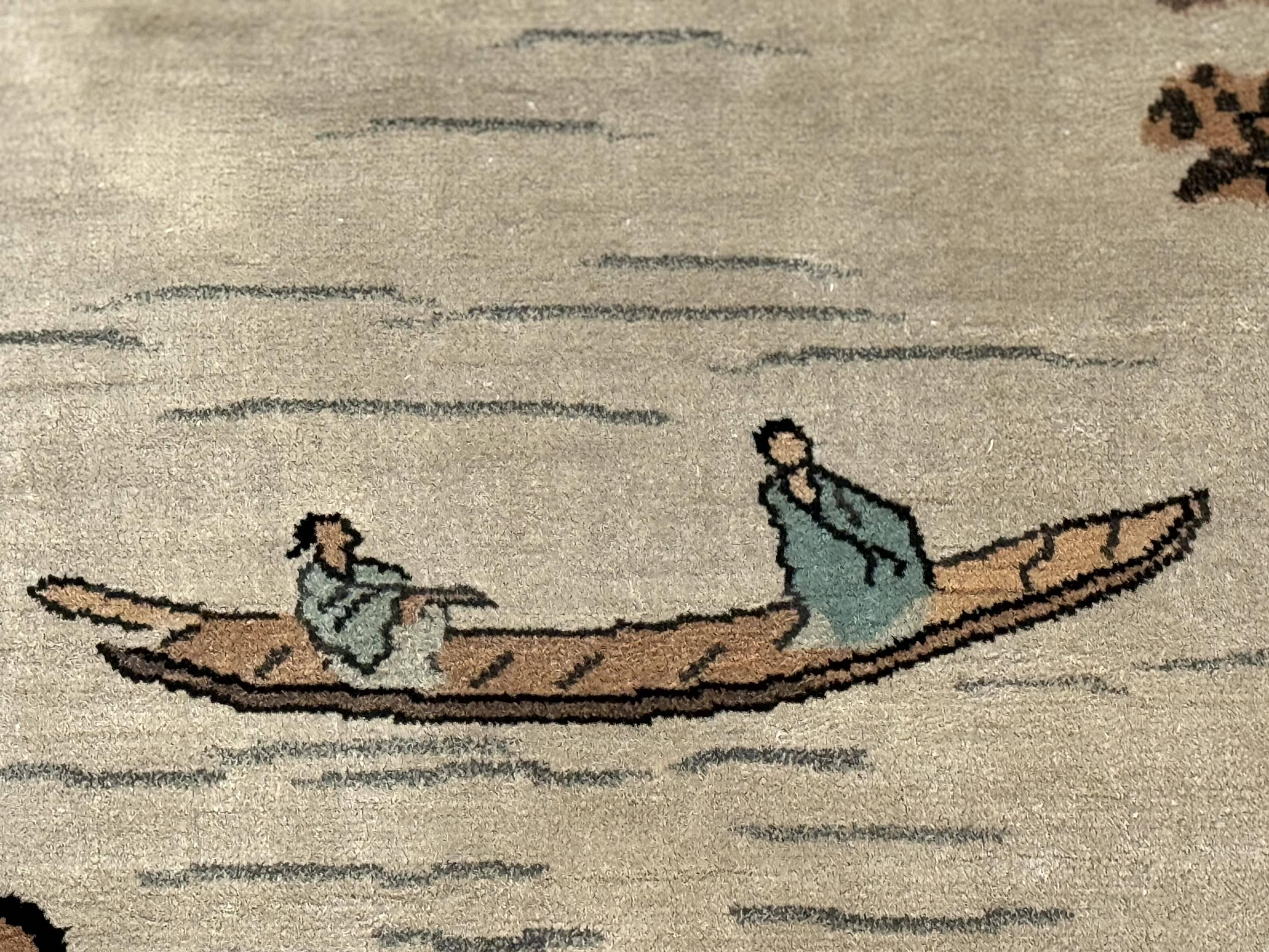 Chinese Silk Wall Hanging 3x5, Handmade, River and Boat Scene, Rug Tapestry - Jewel Rugs