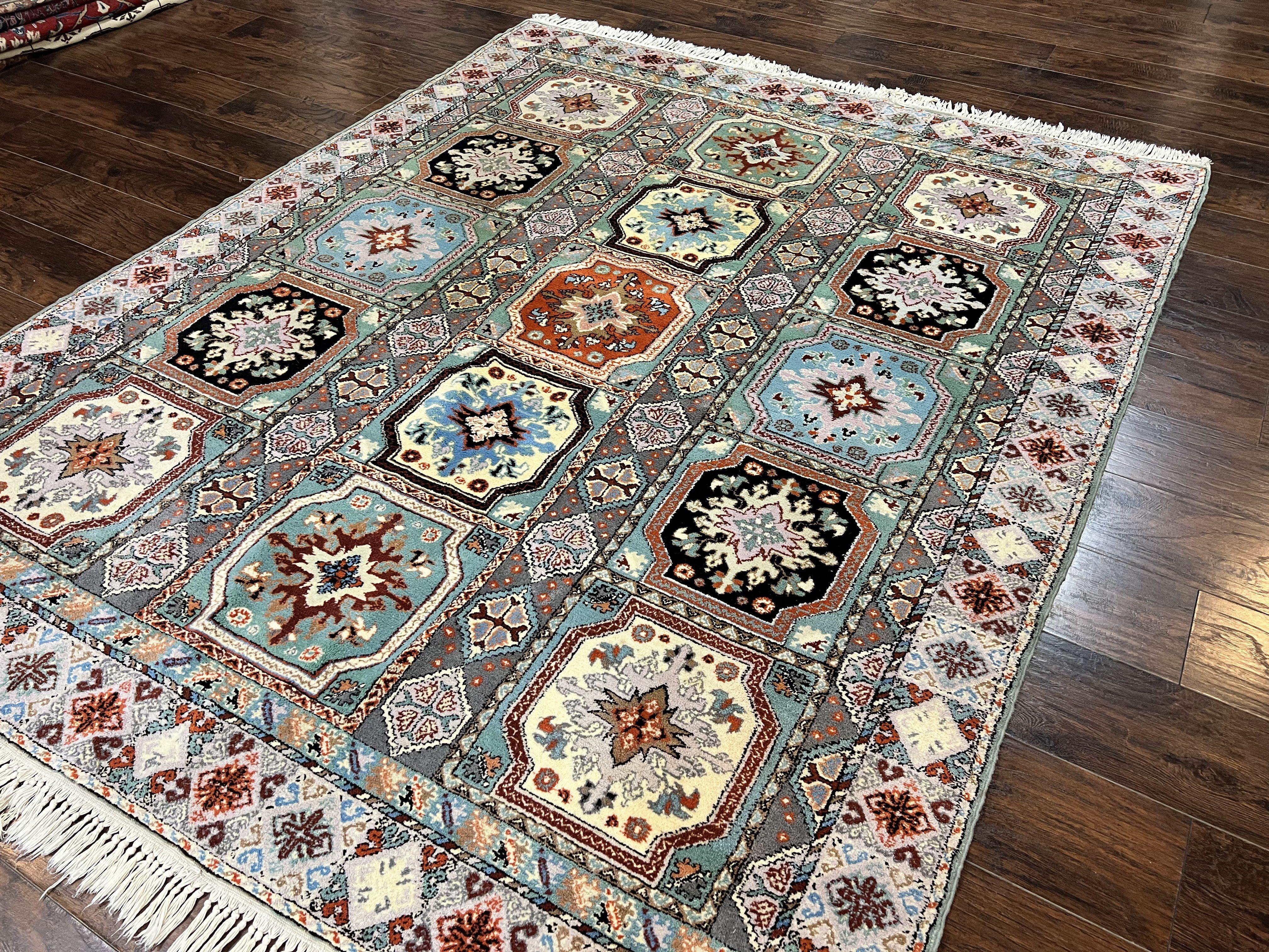 Moroccan Rug 7x8, Wool Hand Knotted Vintage Carpet, Multicolor Panel Design Oriental Rug - Jewel Rugs